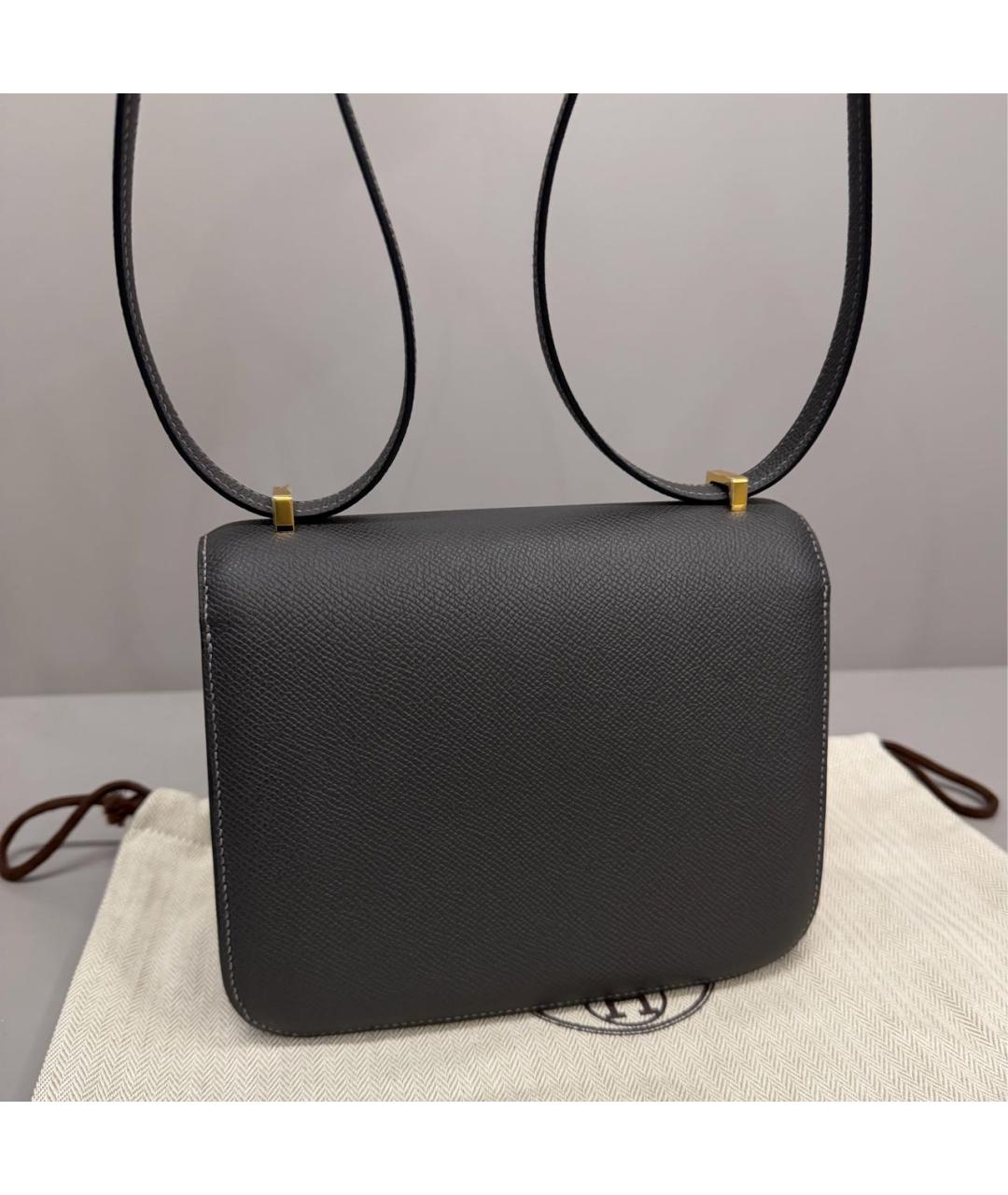 HERMES Антрацитовая кожаная сумка через плечо, фото 3