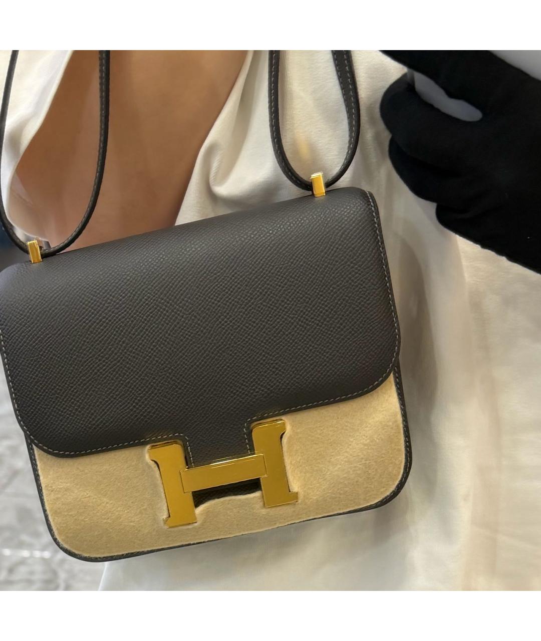 HERMES Антрацитовая кожаная сумка через плечо, фото 8