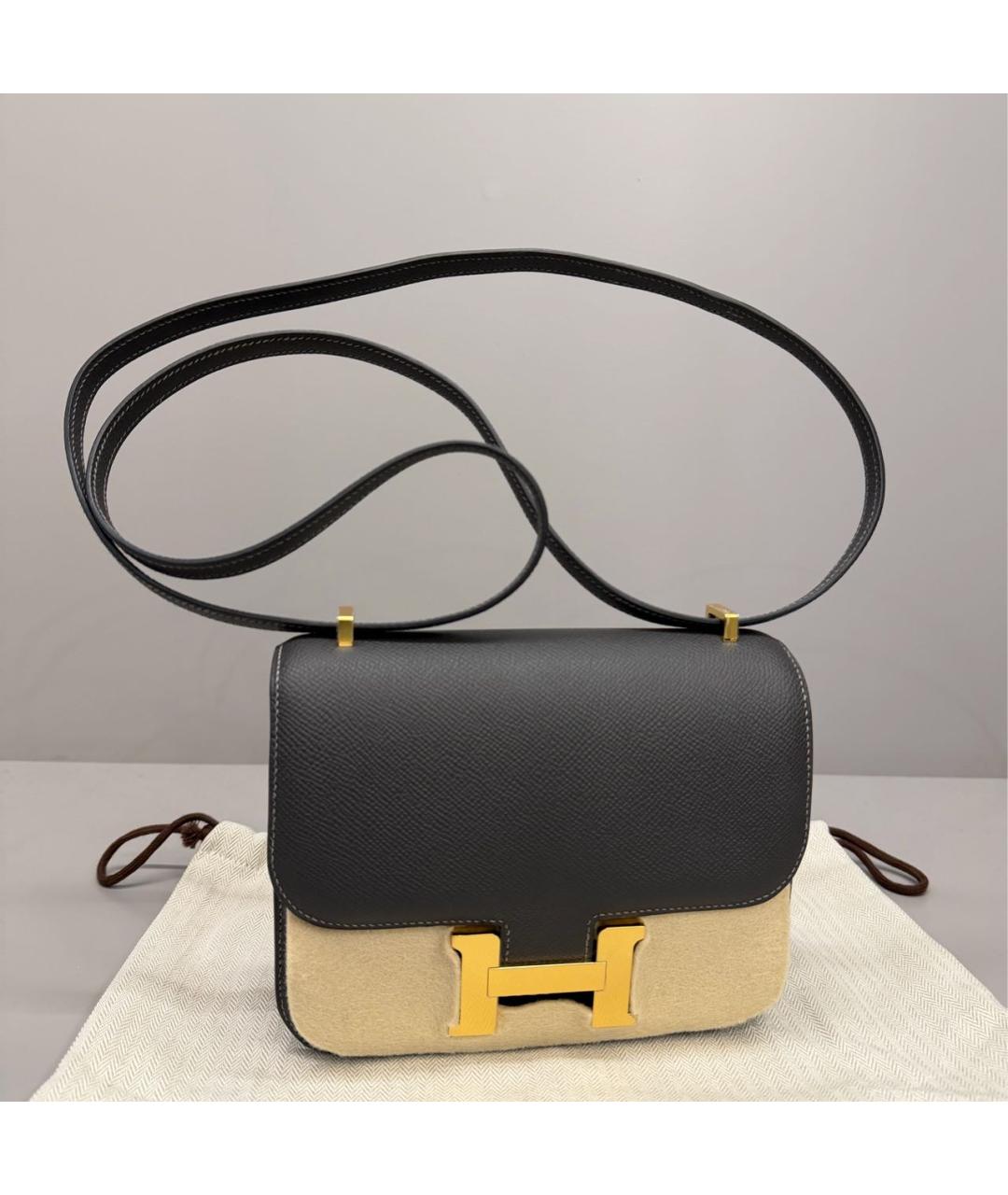 HERMES Антрацитовая кожаная сумка через плечо, фото 9