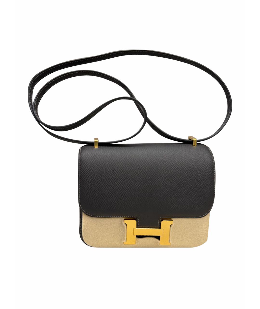 HERMES Антрацитовая кожаная сумка через плечо, фото 1