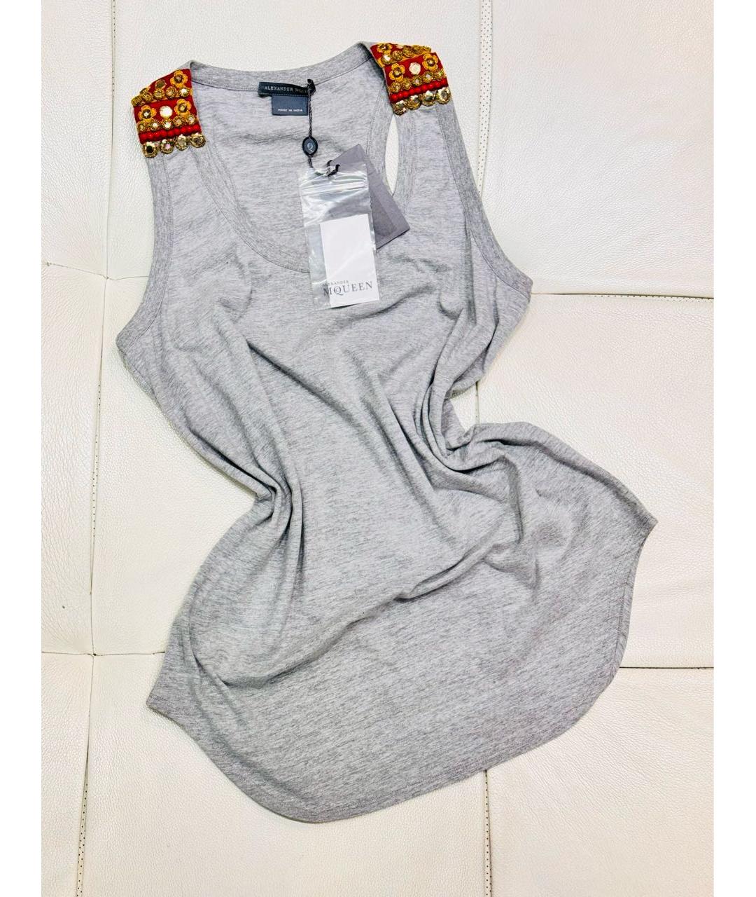 ALEXANDER MCQUEEN Серая хлопковая майка, фото 6