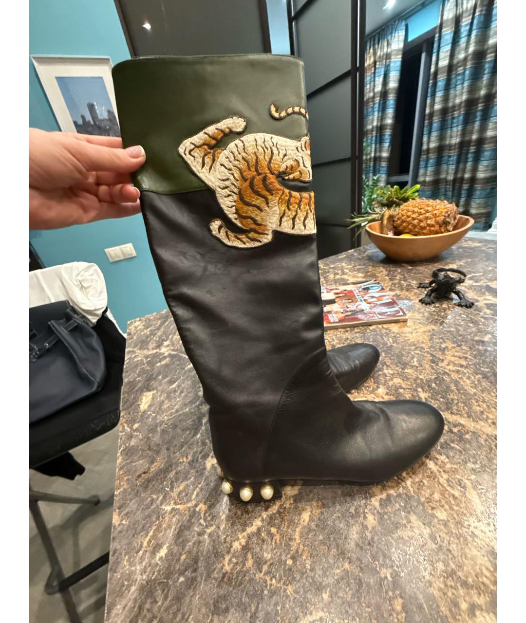 GUCCI Черные кожаные сапоги, фото 5