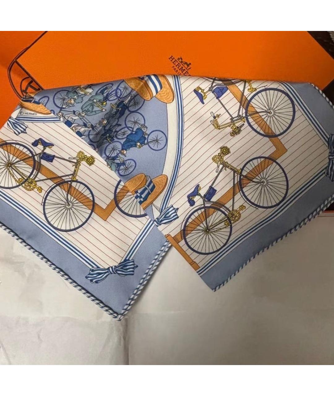 HERMES Голубой шелковый платок, фото 2