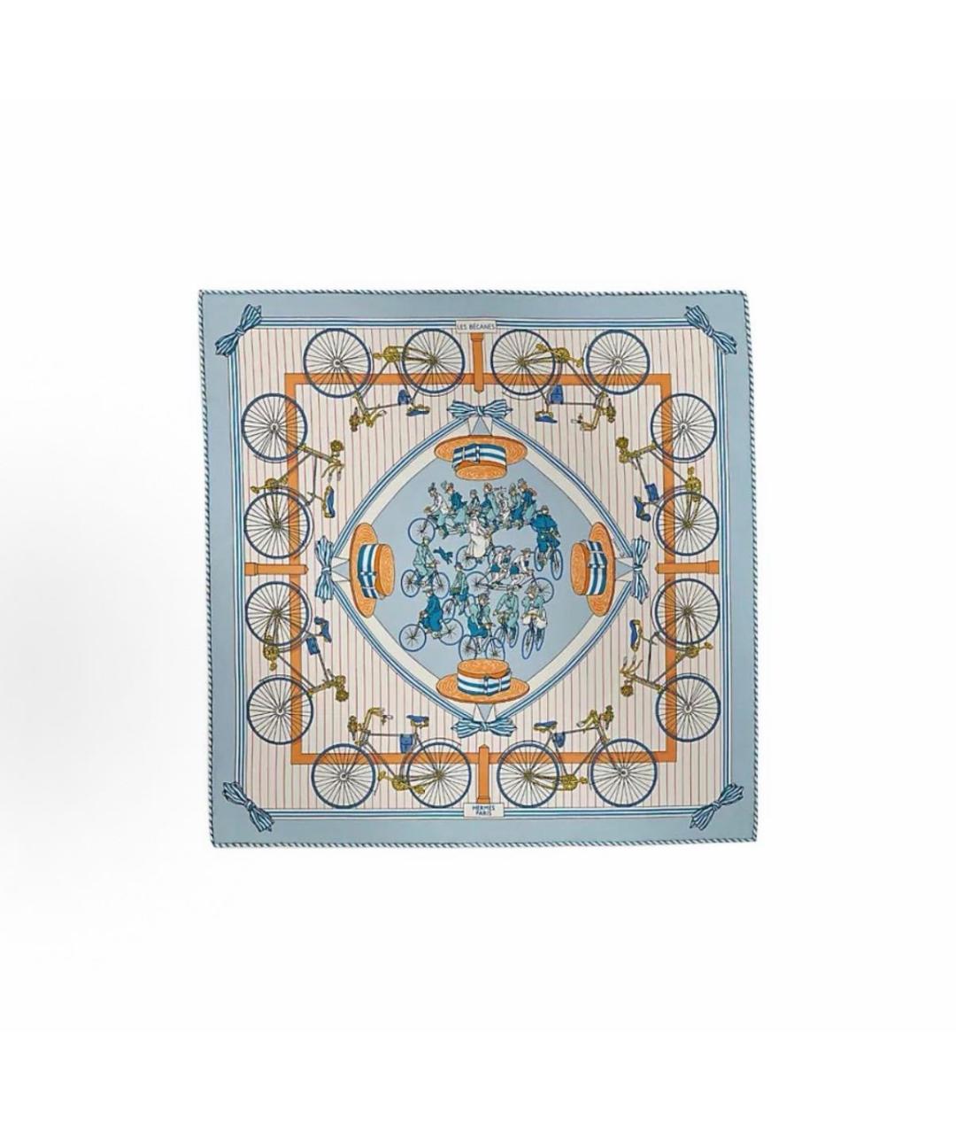 HERMES Голубой шелковый платок, фото 3