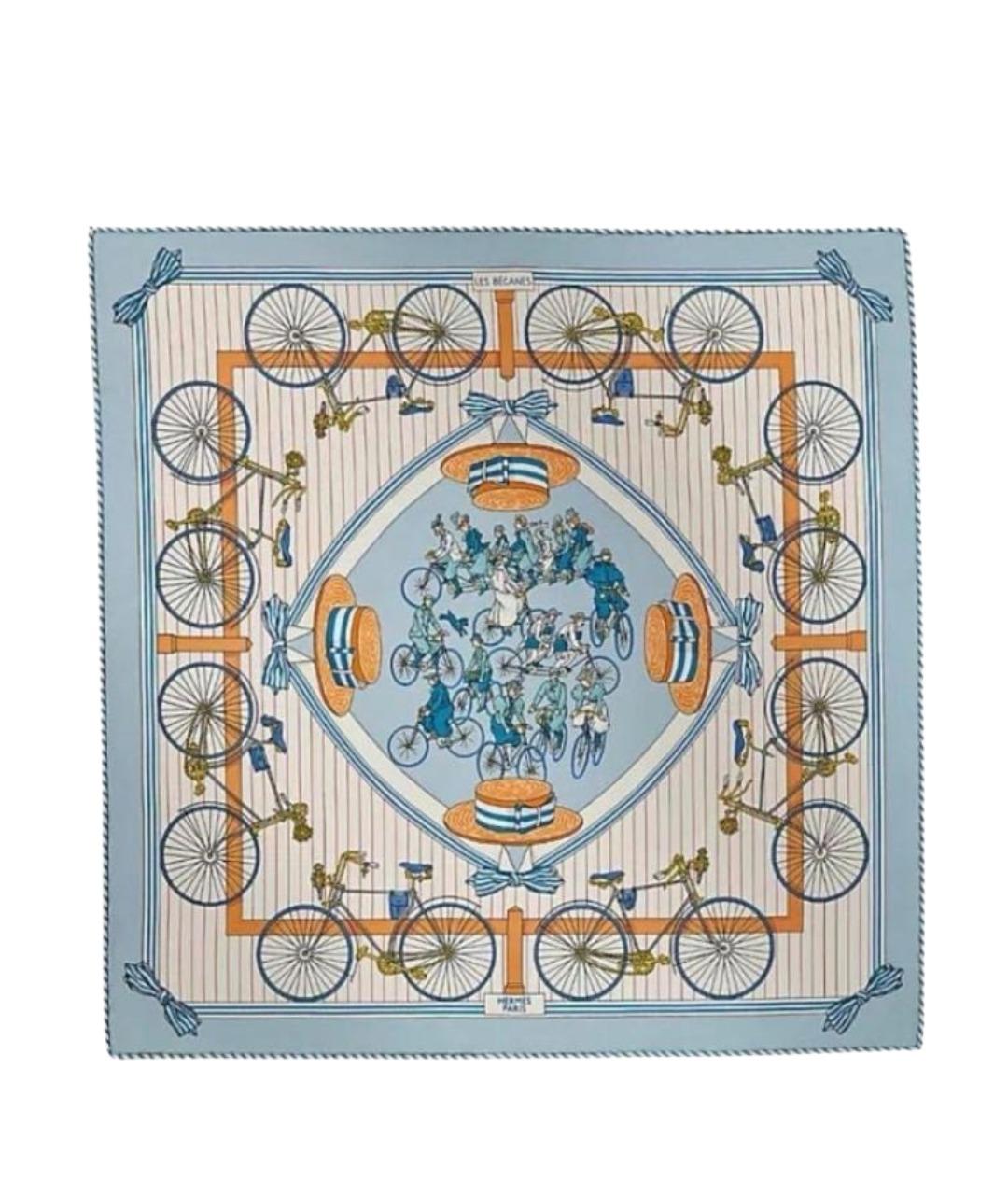 HERMES Голубой шелковый платок, фото 1