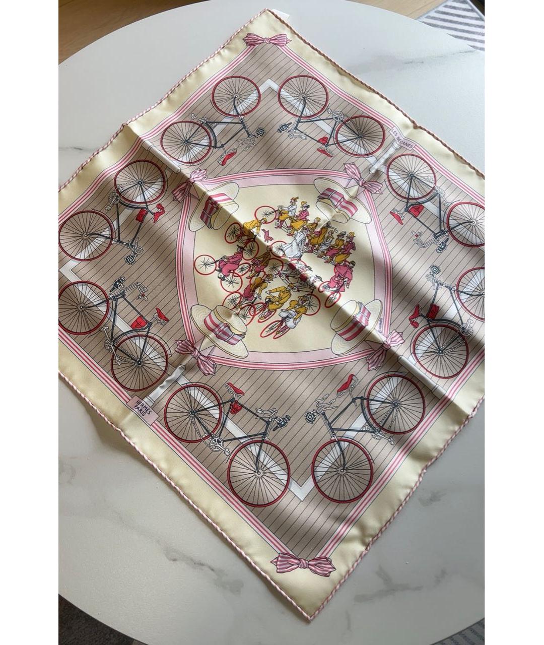 HERMES Бежевый шелковый платок, фото 2