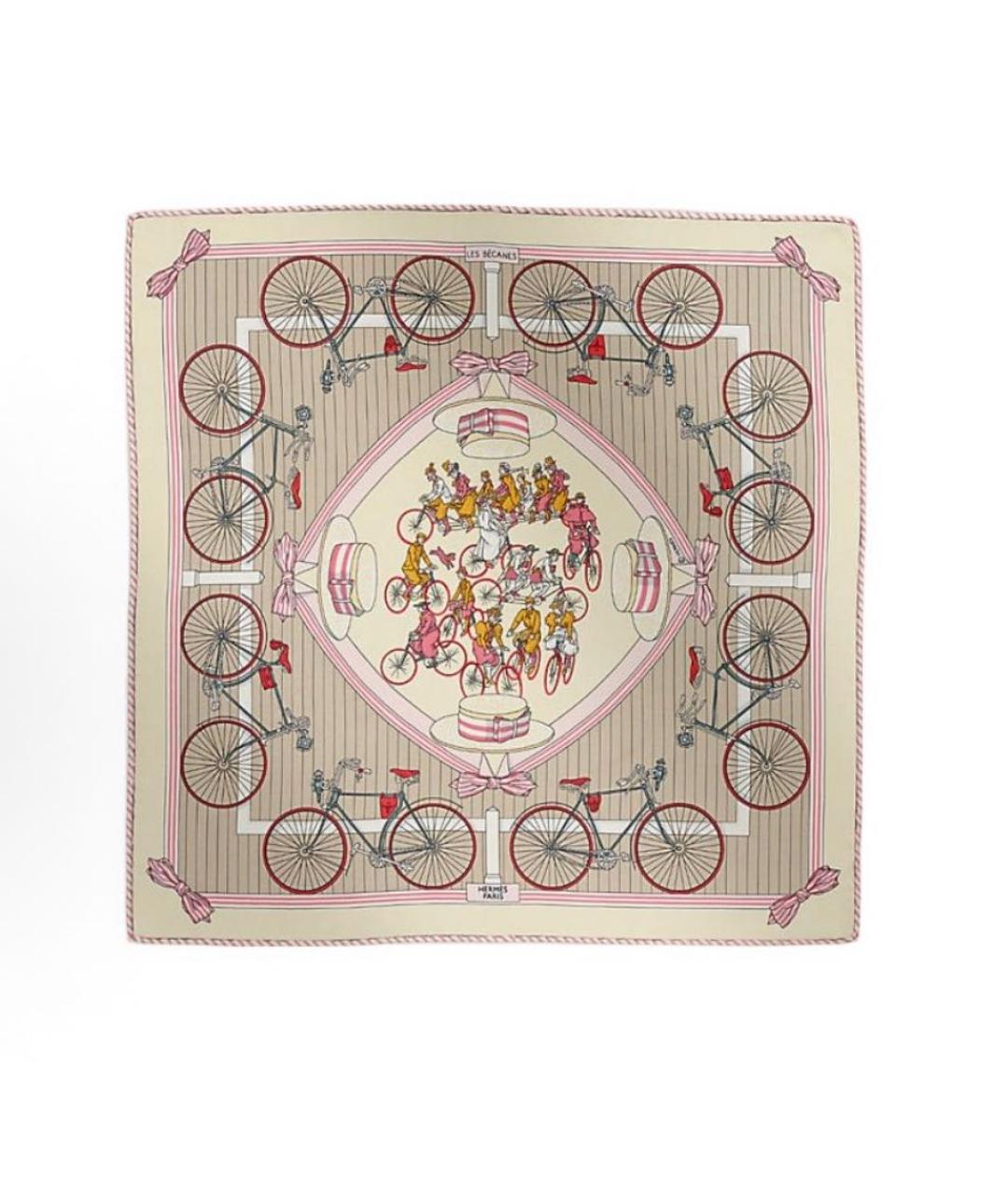HERMES Бежевый шелковый платок, фото 3