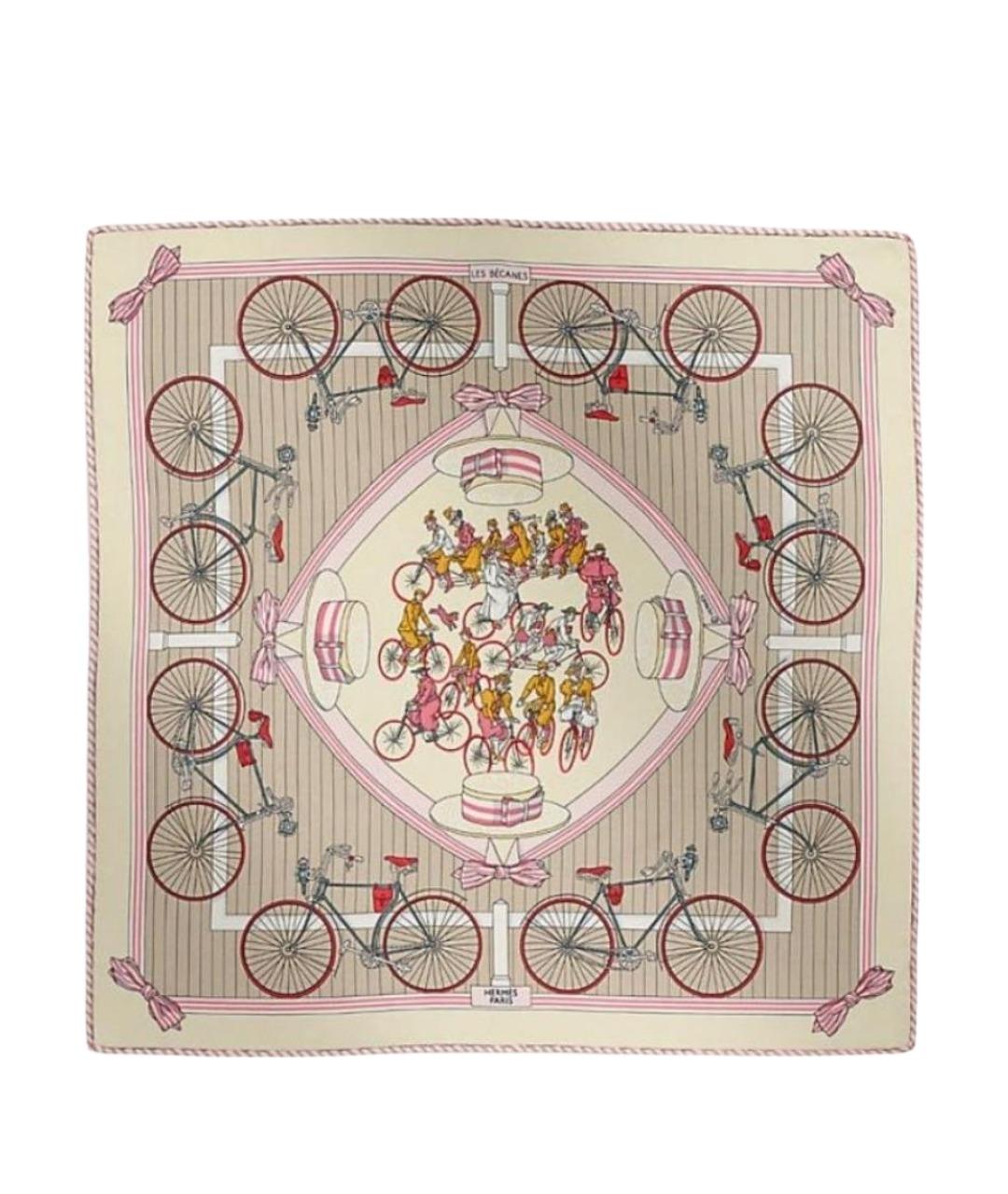 HERMES Бежевый шелковый платок, фото 1