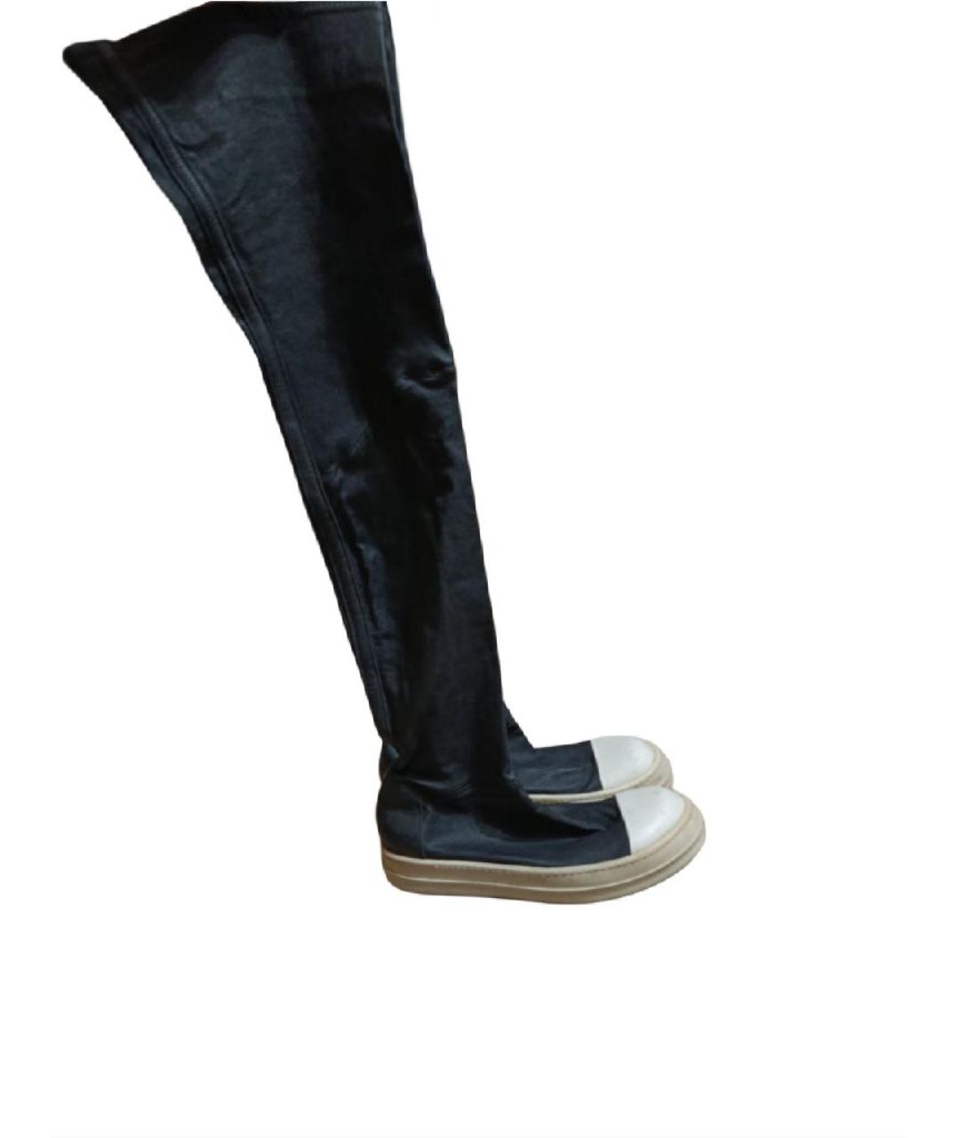 RICK OWENS Черные кожаные ботфорты, фото 10