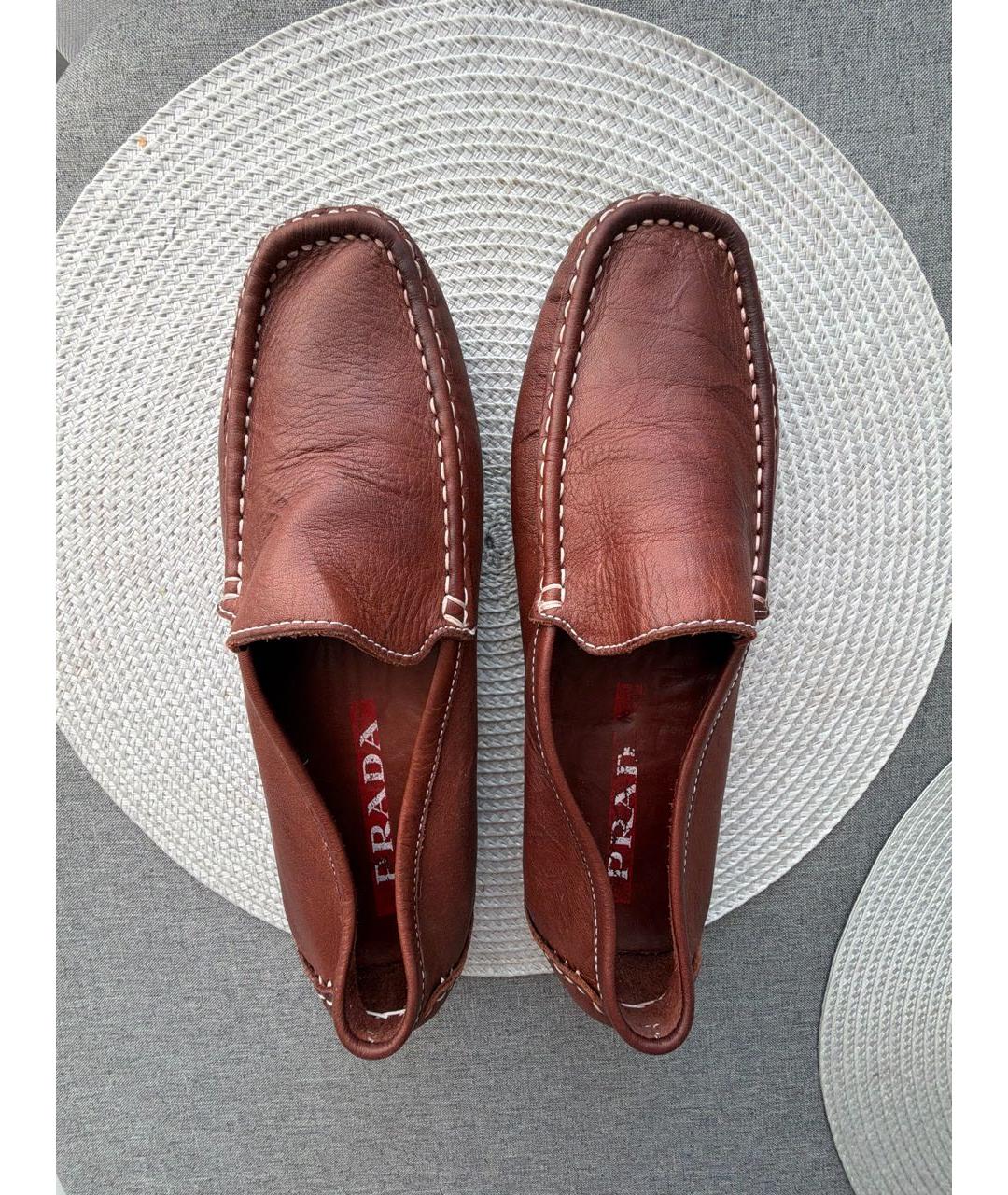 PRADA Коричневые кожаные мокасины, фото 3