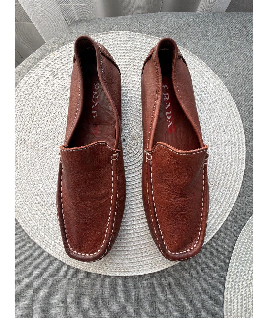 PRADA Коричневые кожаные мокасины, фото 2
