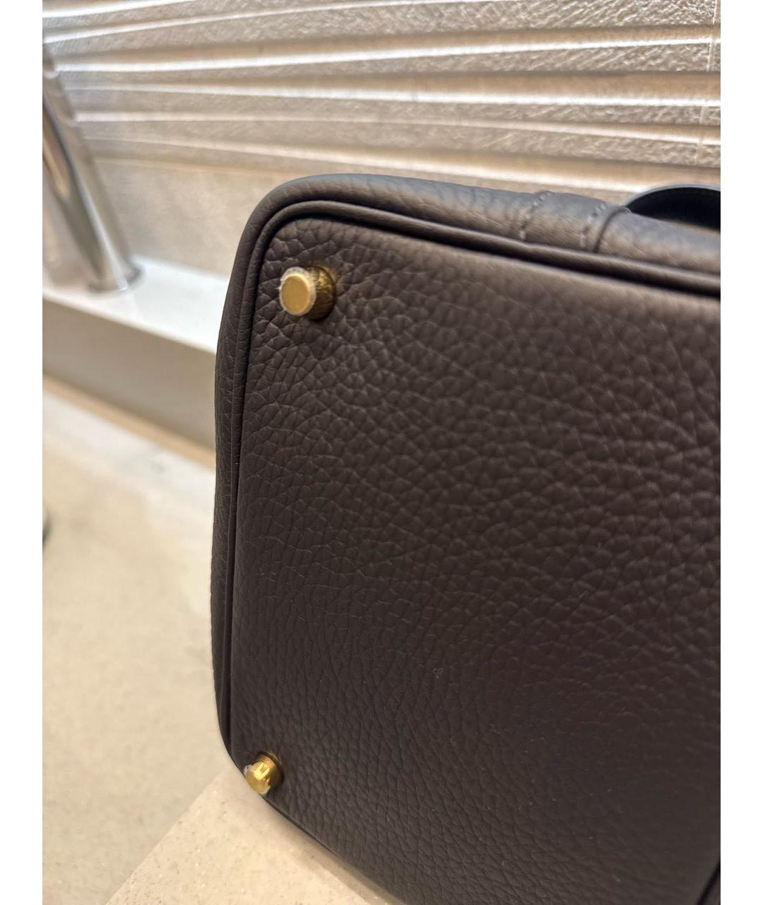 HERMES Темно-синяя кожаная сумка с короткими ручками, фото 4