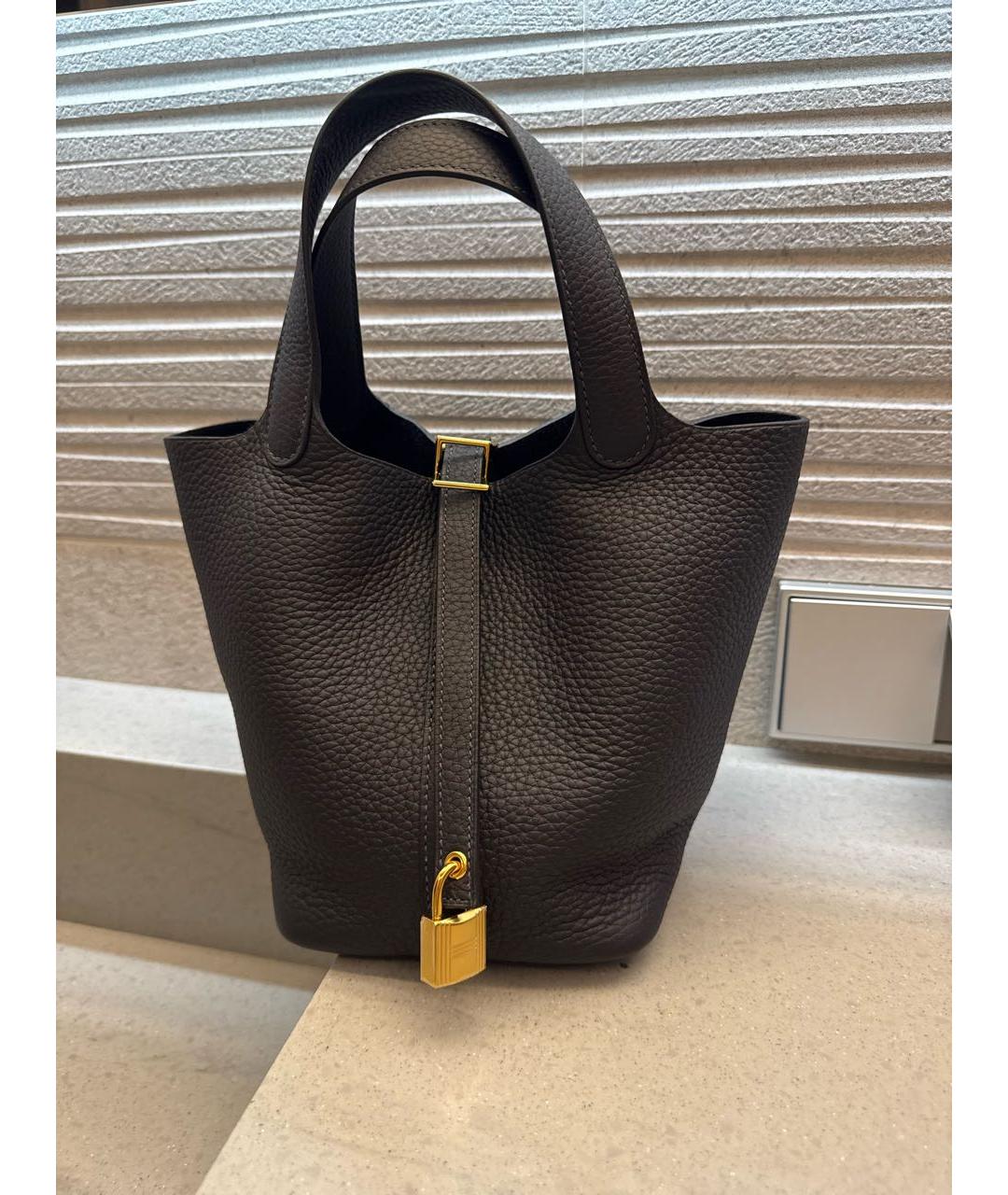 HERMES Темно-синяя кожаная сумка с короткими ручками, фото 2