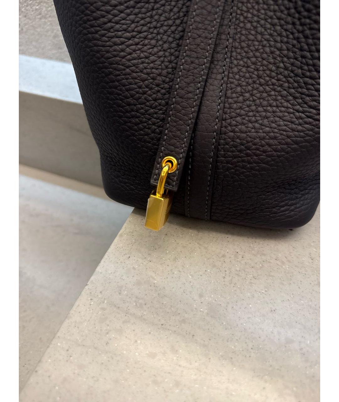 HERMES Темно-синяя кожаная сумка с короткими ручками, фото 3