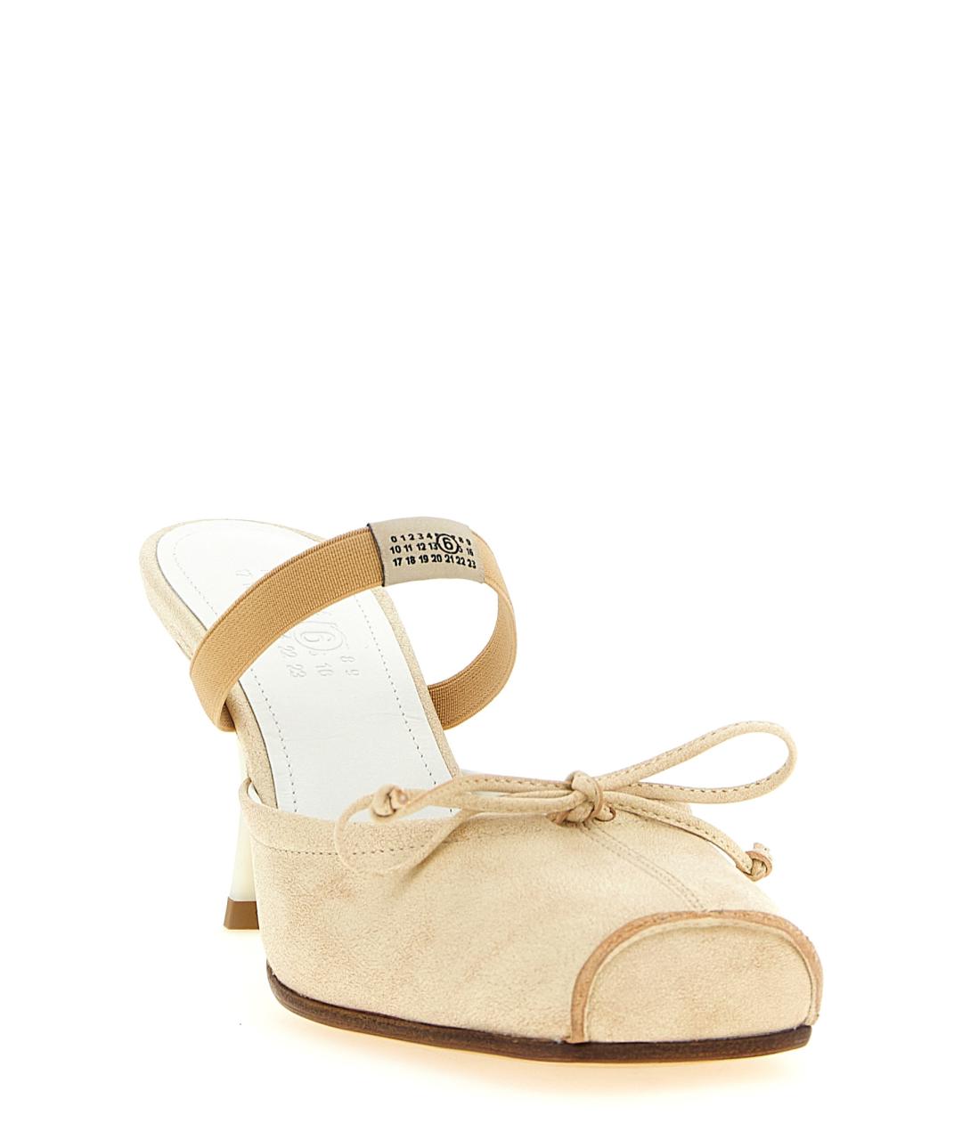 MM6 MAISON MARGIELA Бежевые кожаные мюли, фото 2