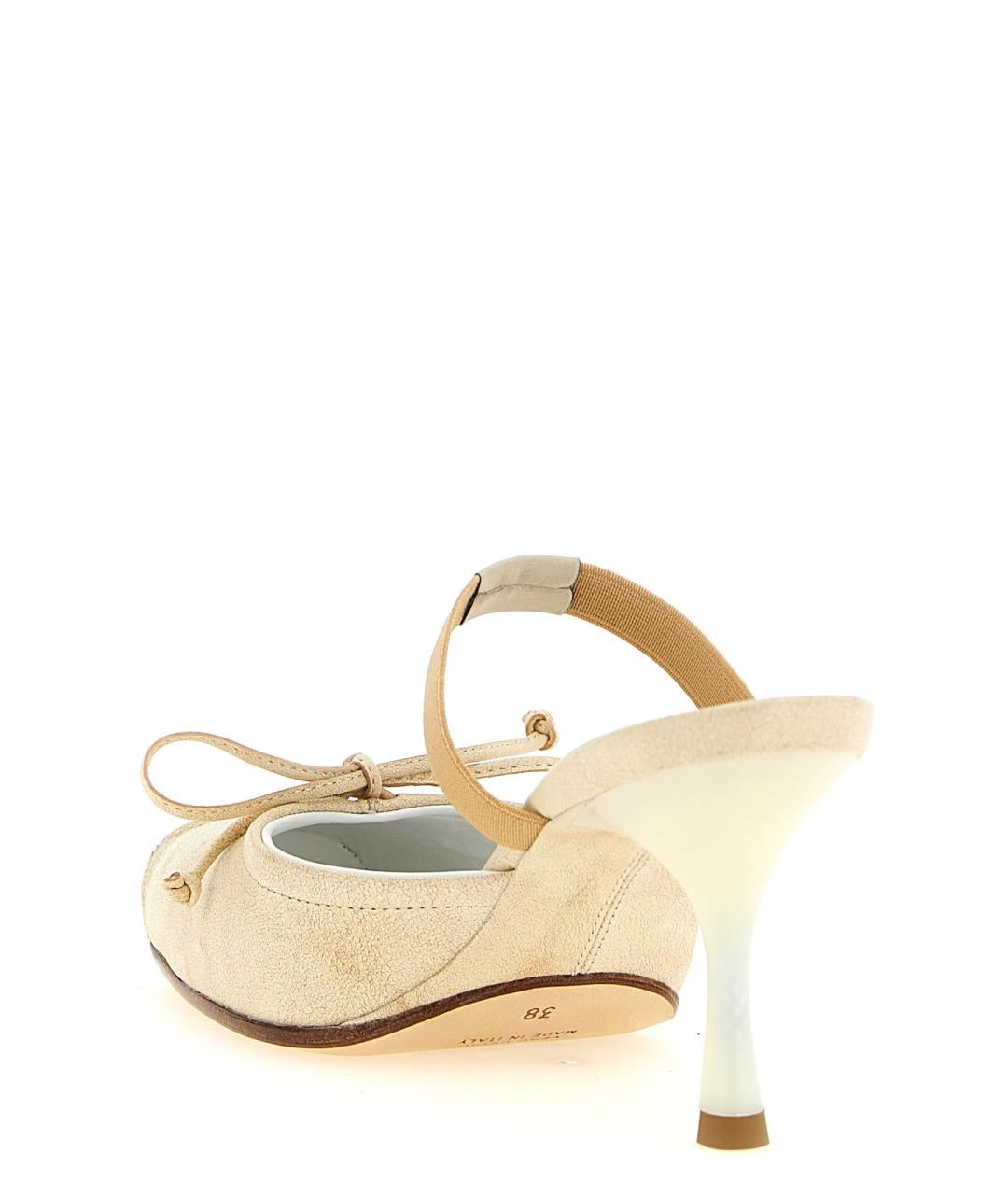 MM6 MAISON MARGIELA Бежевые кожаные мюли, фото 3