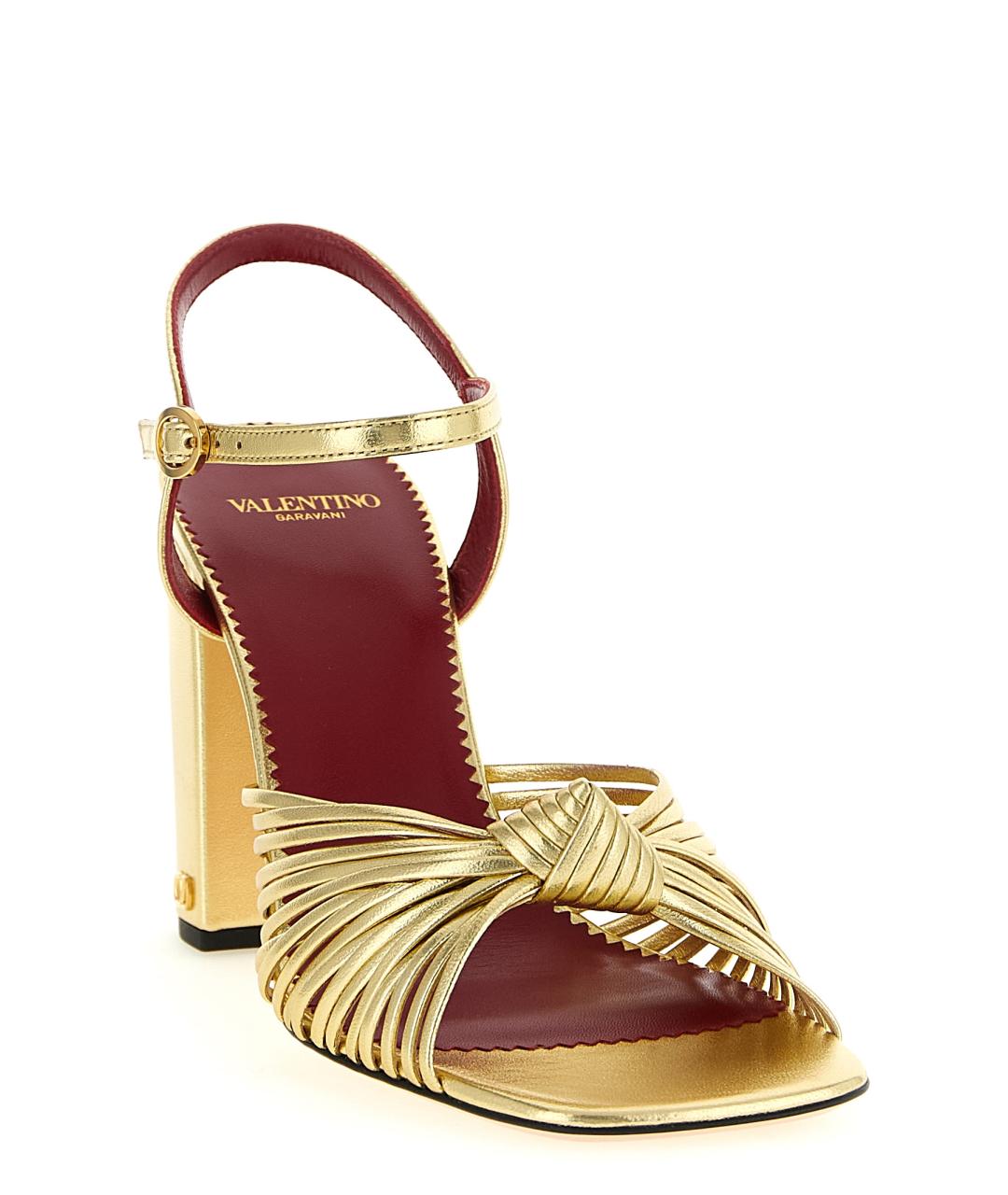 VALENTINO Золотые кожаные босоножки, фото 2