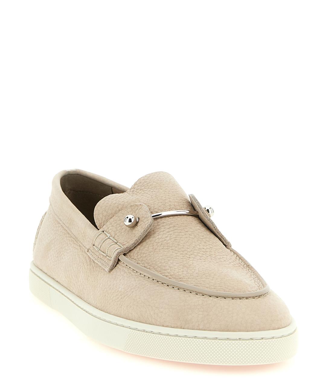 CHRISTIAN LOUBOUTIN Бежевые замшевые лоферы, фото 2