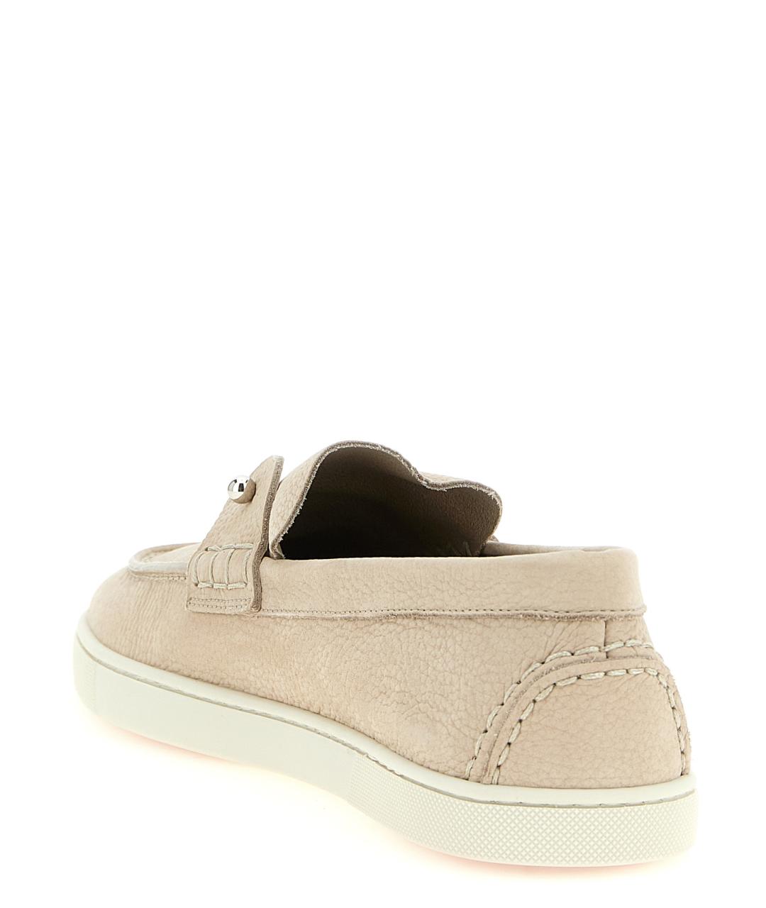 CHRISTIAN LOUBOUTIN Бежевые замшевые лоферы, фото 3