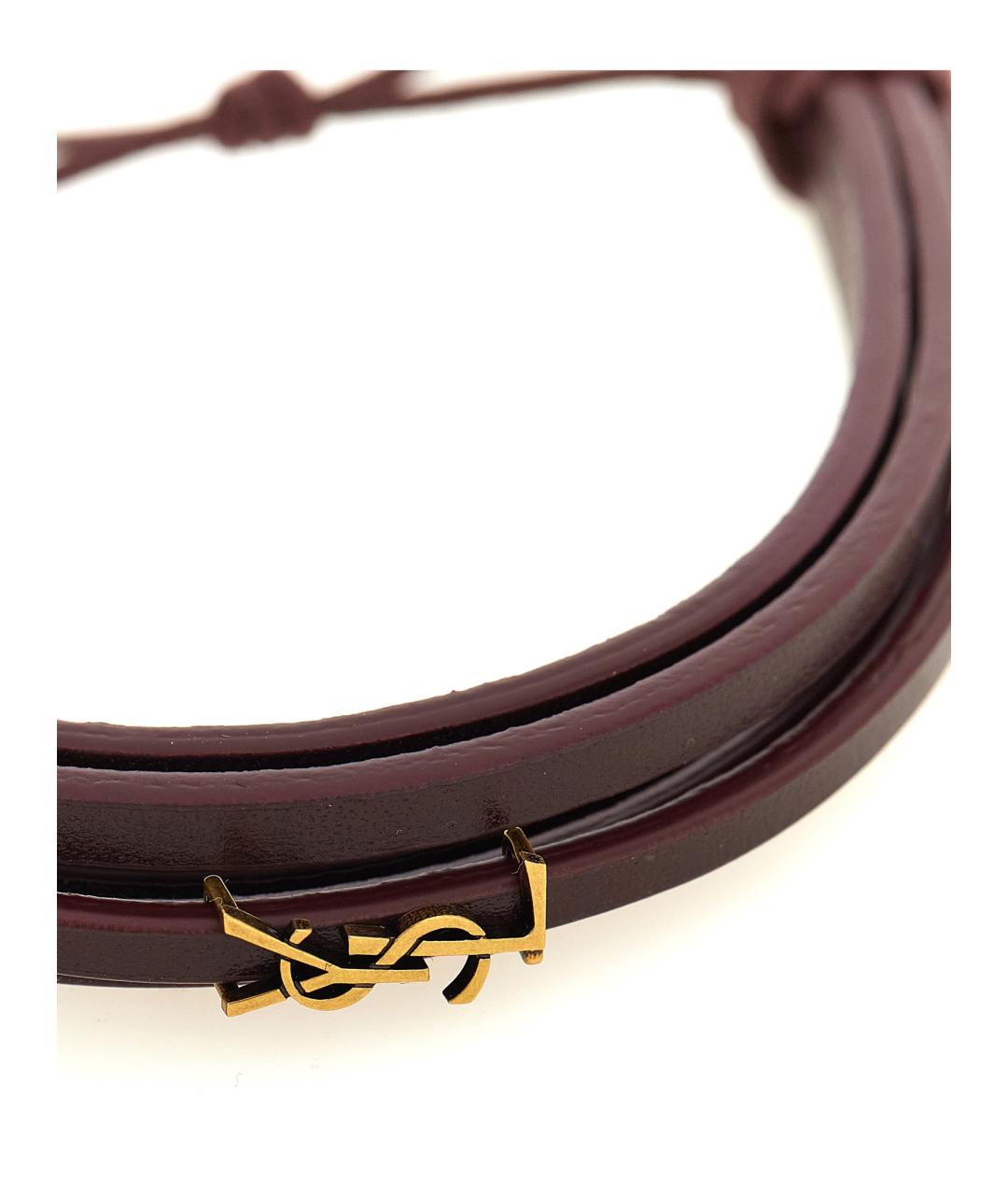 SAINT LAURENT Бордовый кожаный браслет, фото 3