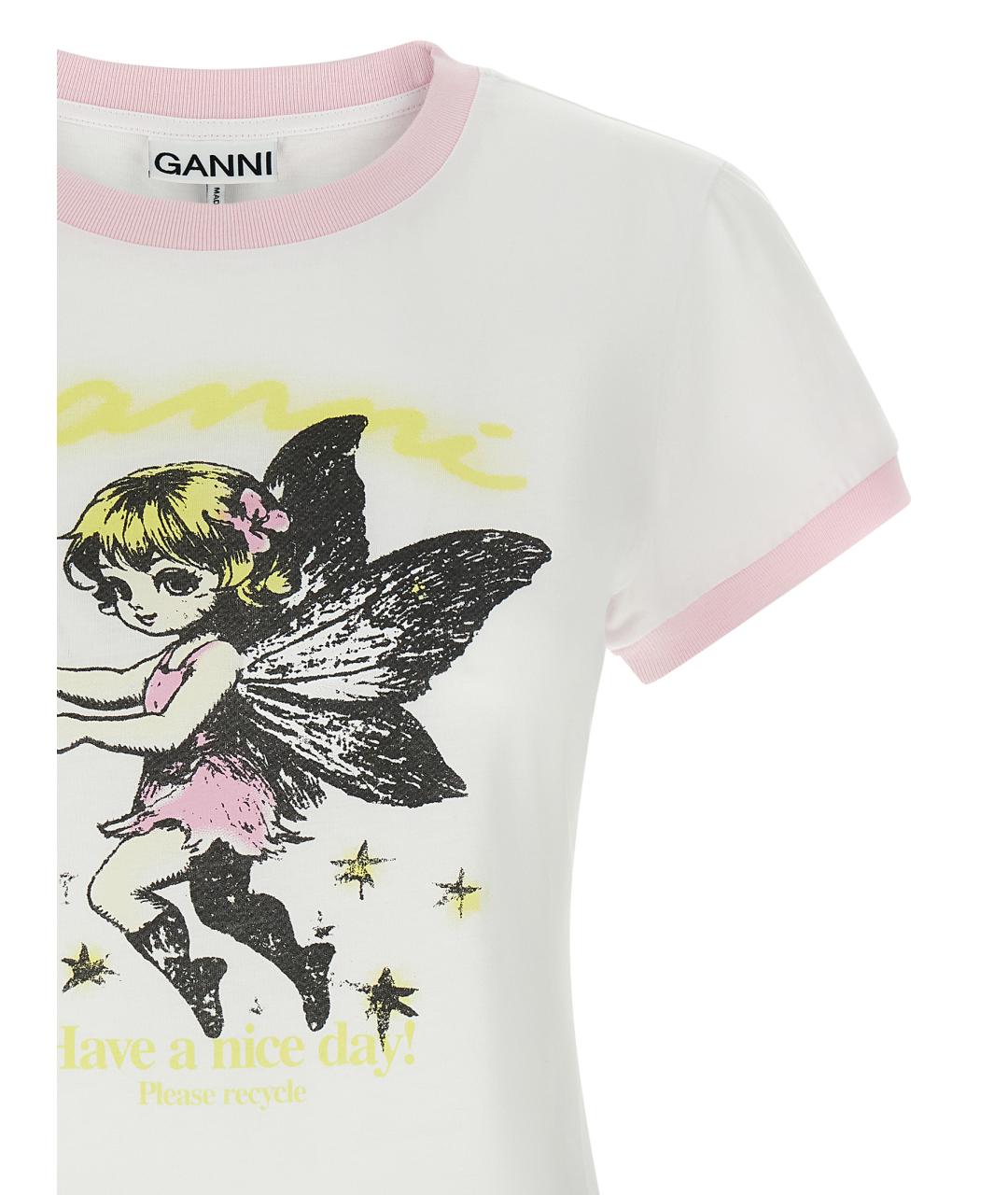 GANNI Белая хлопковая футболка, фото 3