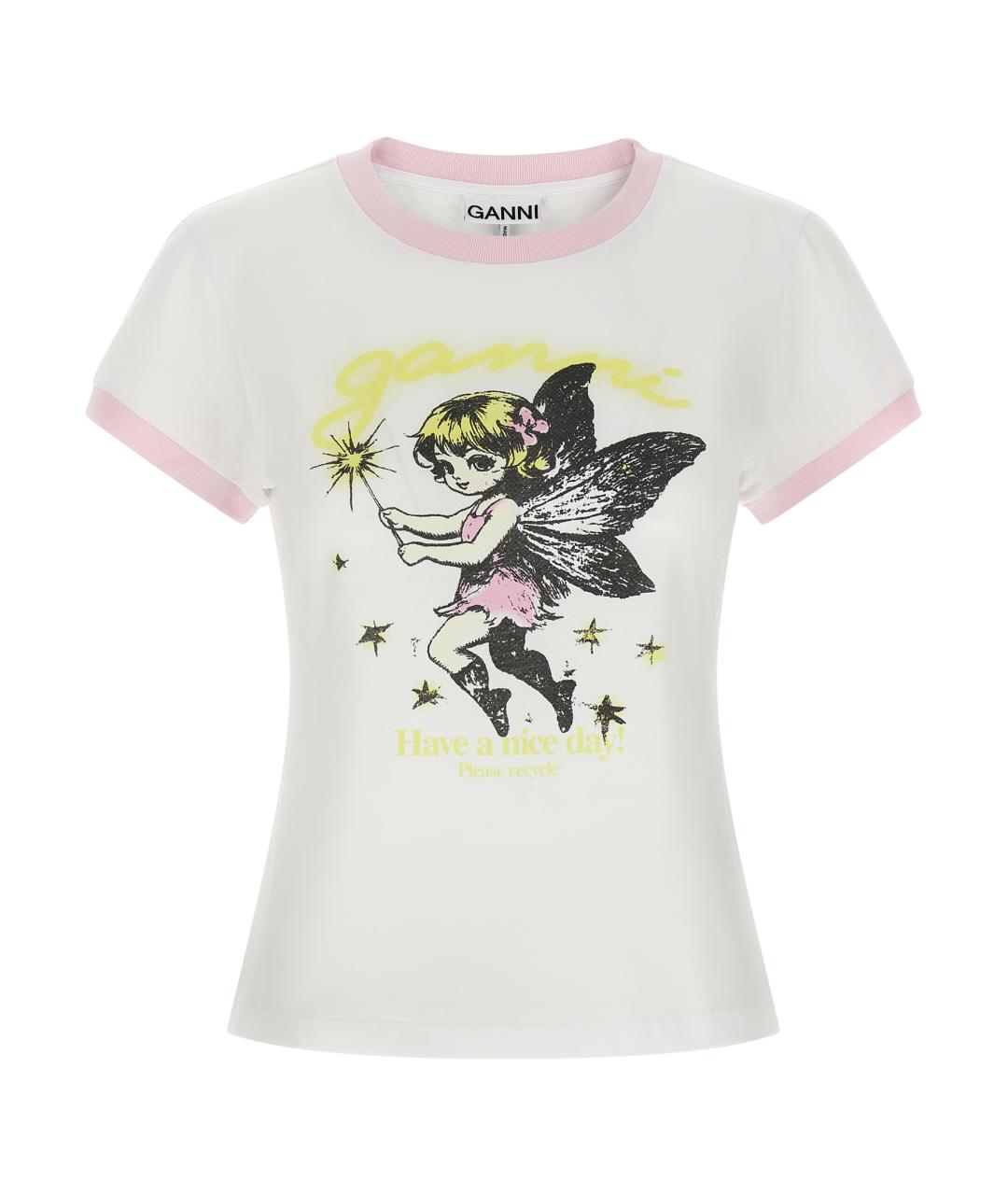 GANNI Белая хлопковая футболка, фото 1