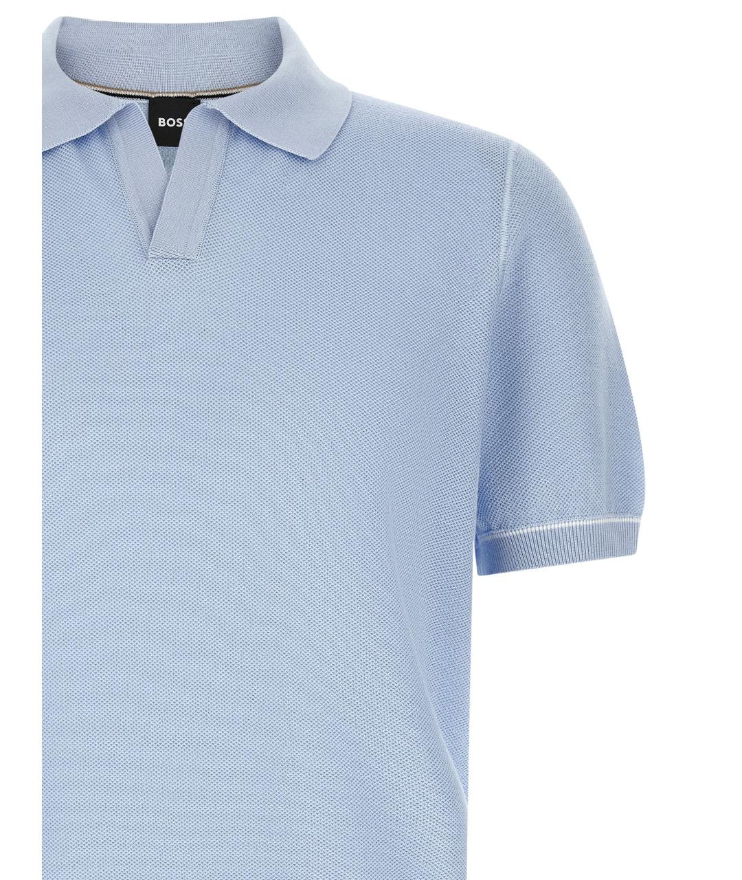 HUGO BOSS Голубое хлопковое поло с коротким рукавом, фото 3