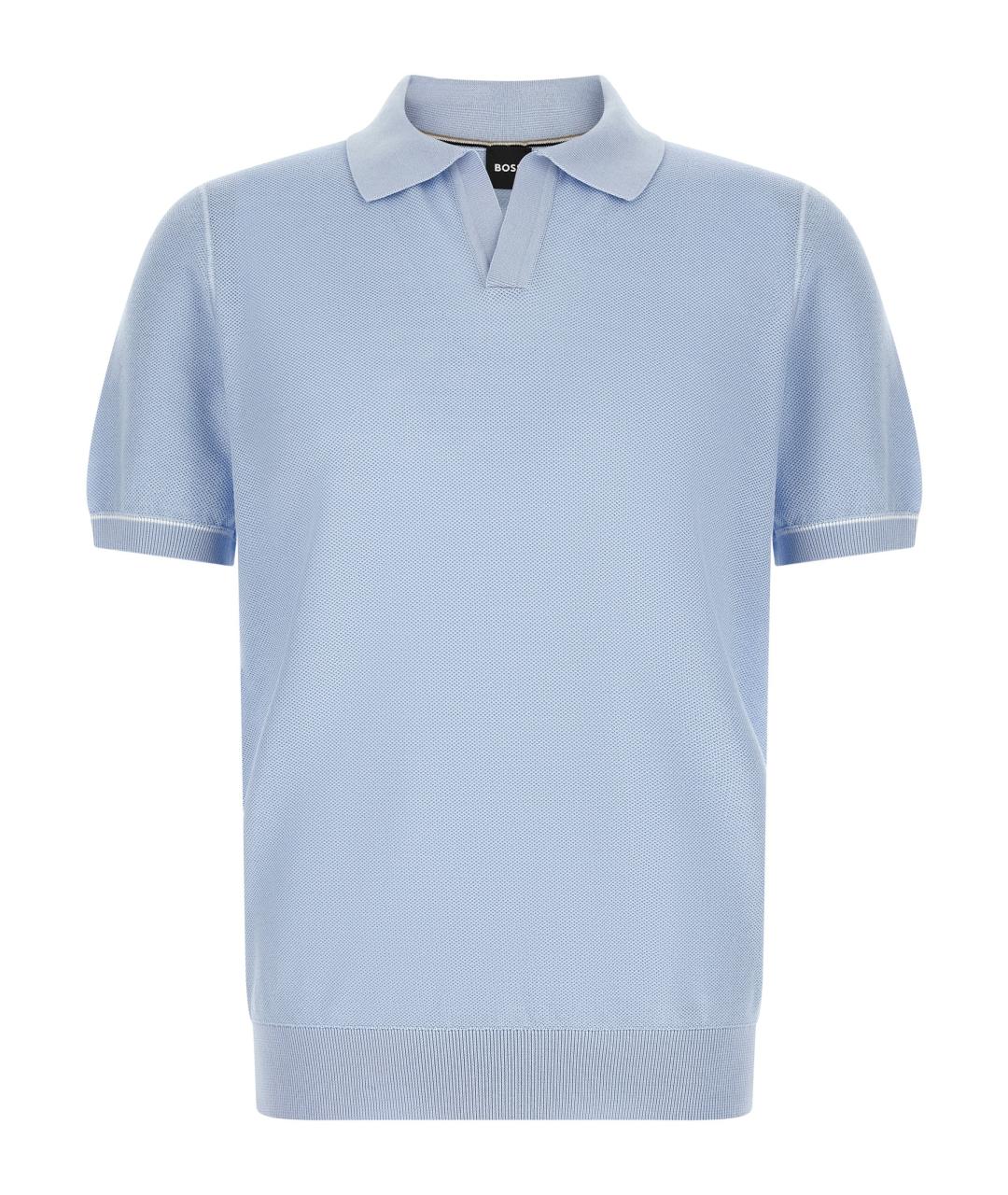 HUGO BOSS Голубое хлопковое поло с коротким рукавом, фото 1