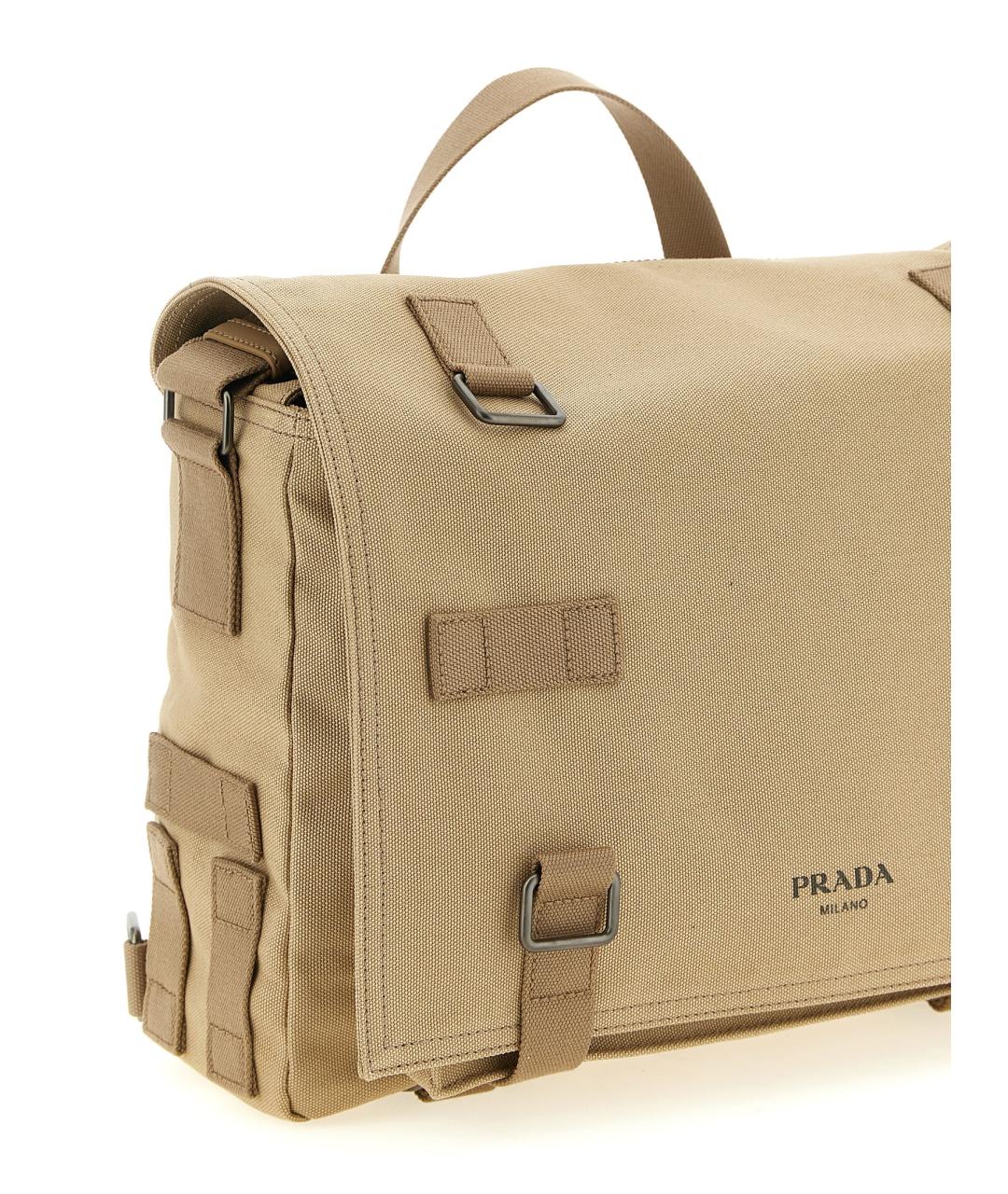 PRADA Бежевый тканевый портфель, фото 3
