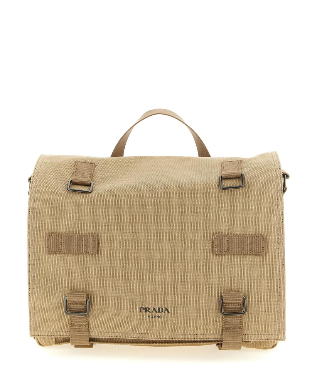 PRADA Бежевый тканевый портфель, фото 1