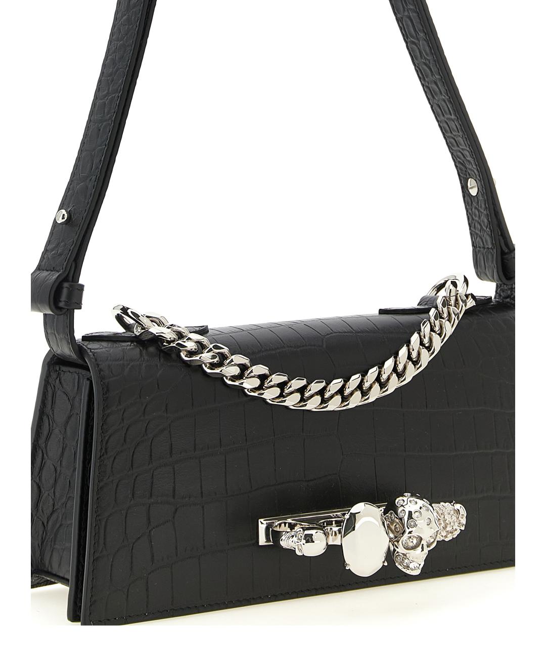 ALEXANDER MCQUEEN Черная кожаная сумка через плечо, фото 3