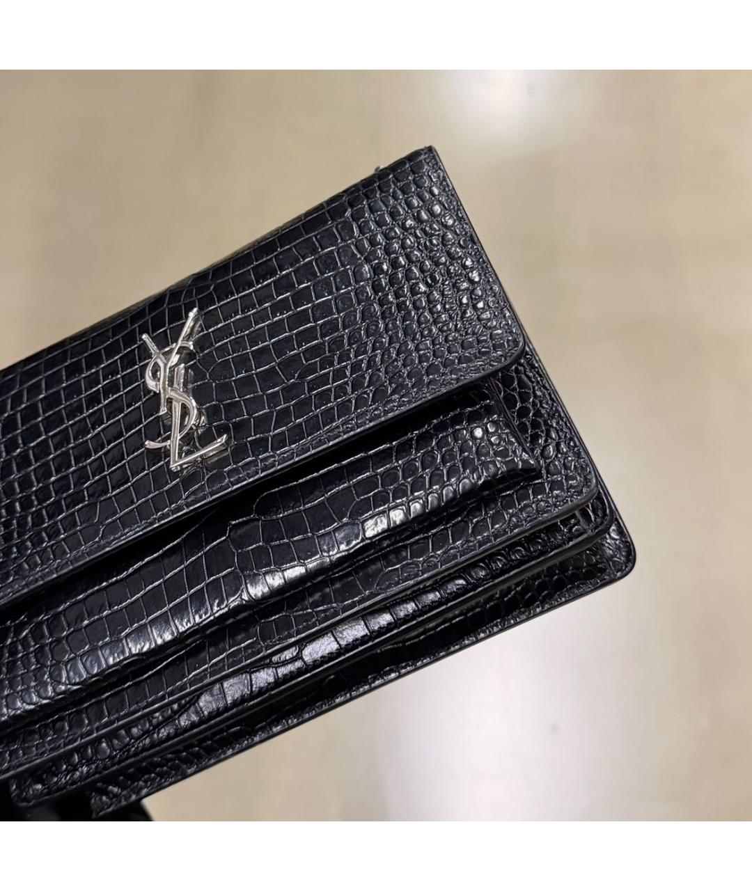 SAINT LAURENT Черная кожаная сумка через плечо, фото 3