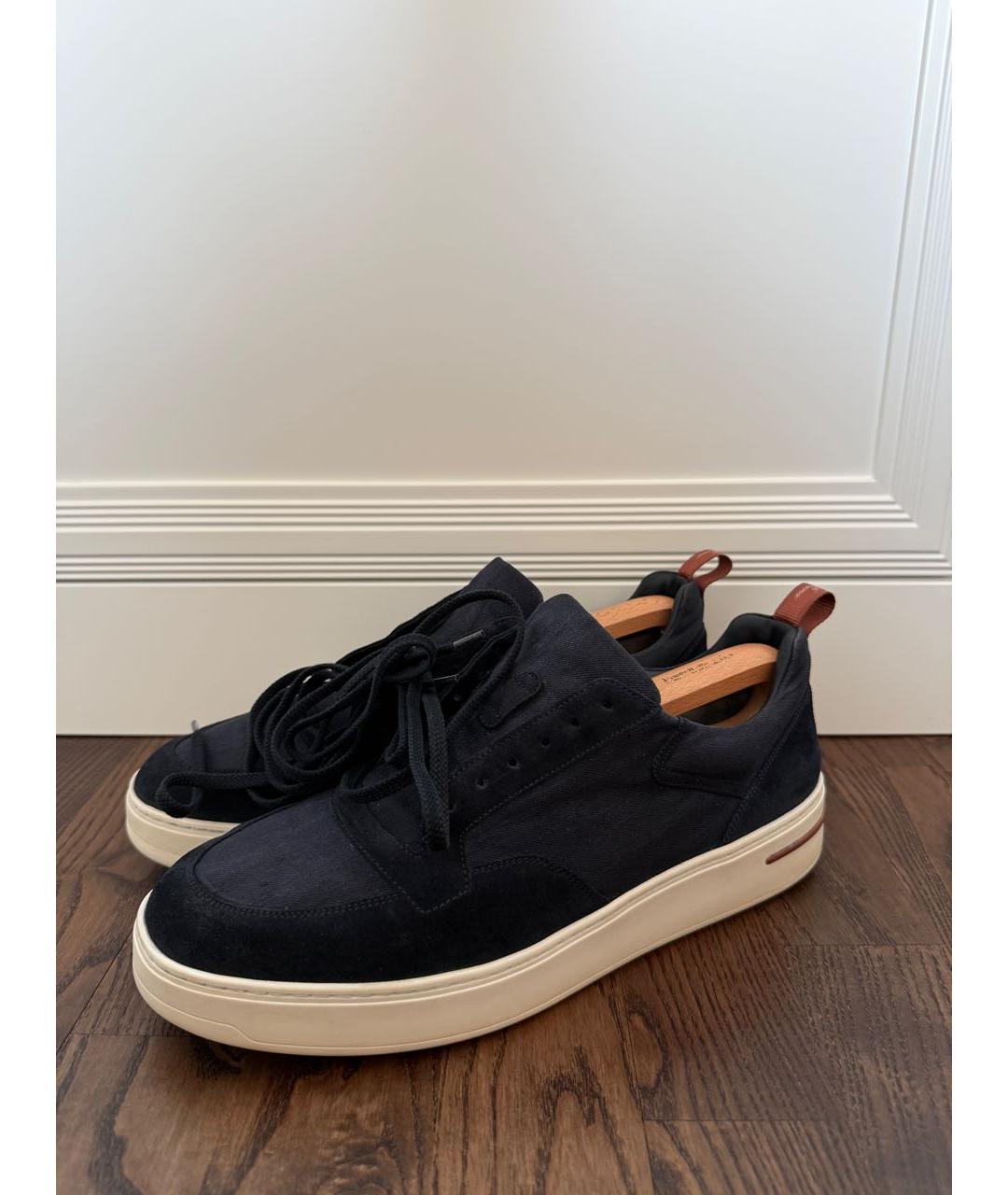 LORO PIANA Темно-синие замшевые низкие кроссовки / кеды, фото 5