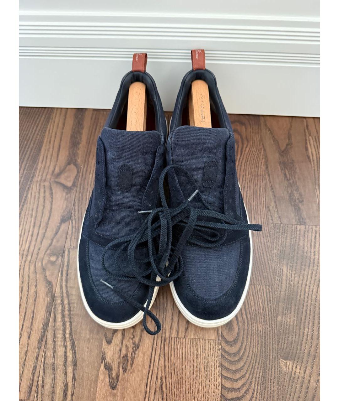 LORO PIANA Темно-синие замшевые низкие кроссовки / кеды, фото 2