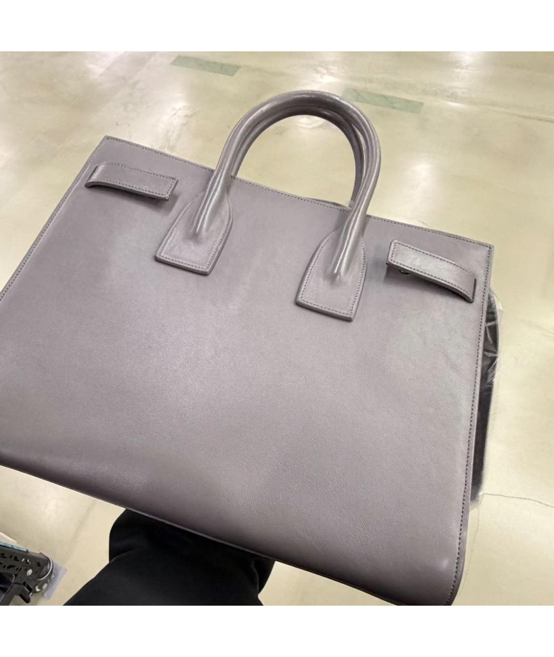 SAINT LAURENT Серая кожаная сумка через плечо, фото 2