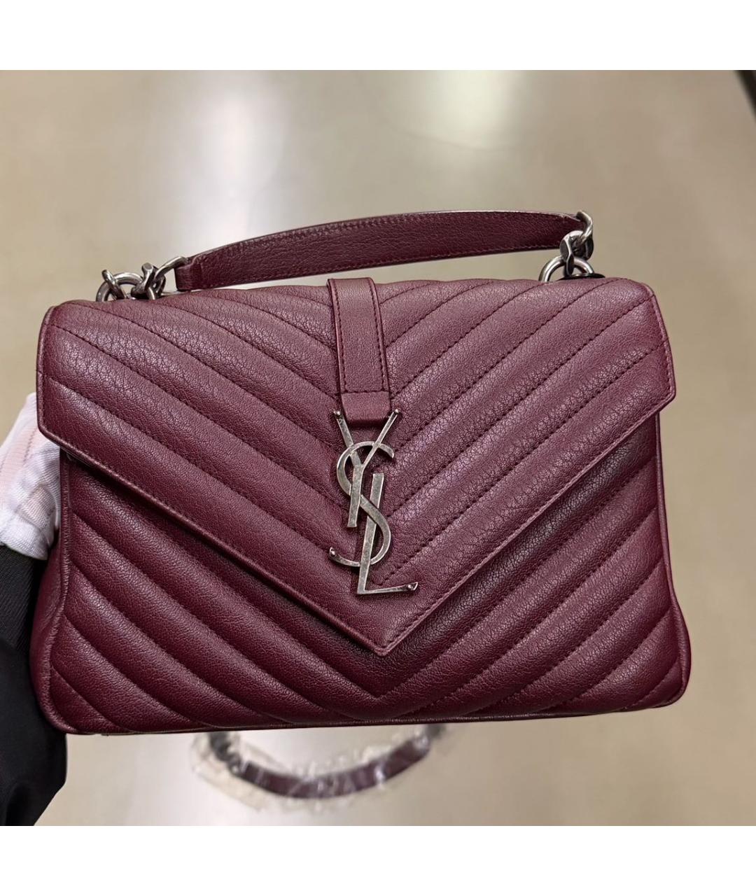 SAINT LAURENT Бордовая кожаная сумка через плечо, фото 5