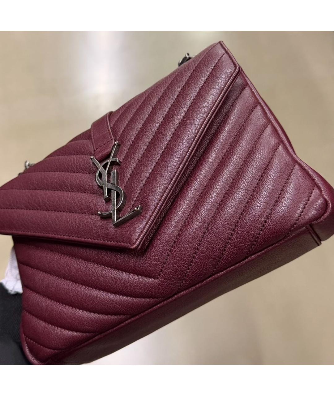 SAINT LAURENT Бордовая кожаная сумка через плечо, фото 2