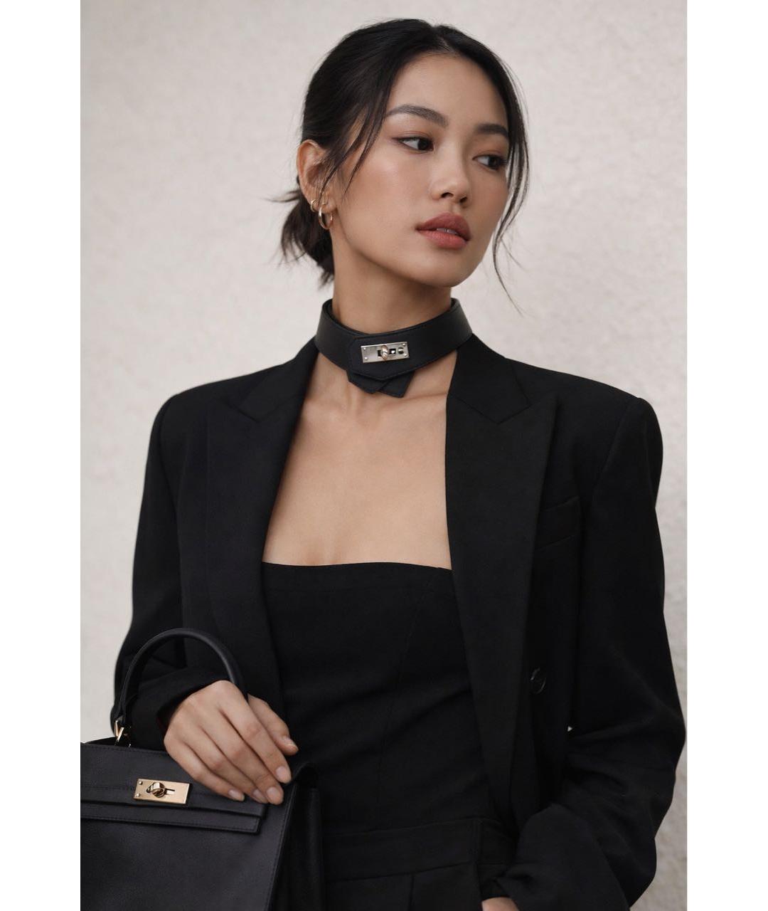 HERMES Черный кожаный чокер, фото 6