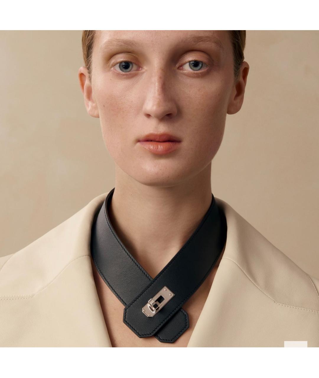 HERMES Черный кожаный чокер, фото 5