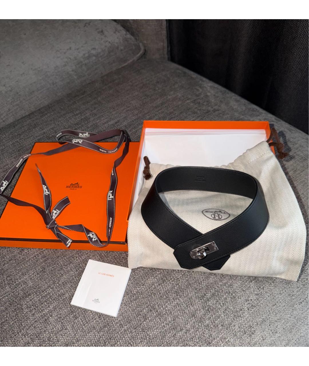 HERMES Черный кожаный чокер, фото 4