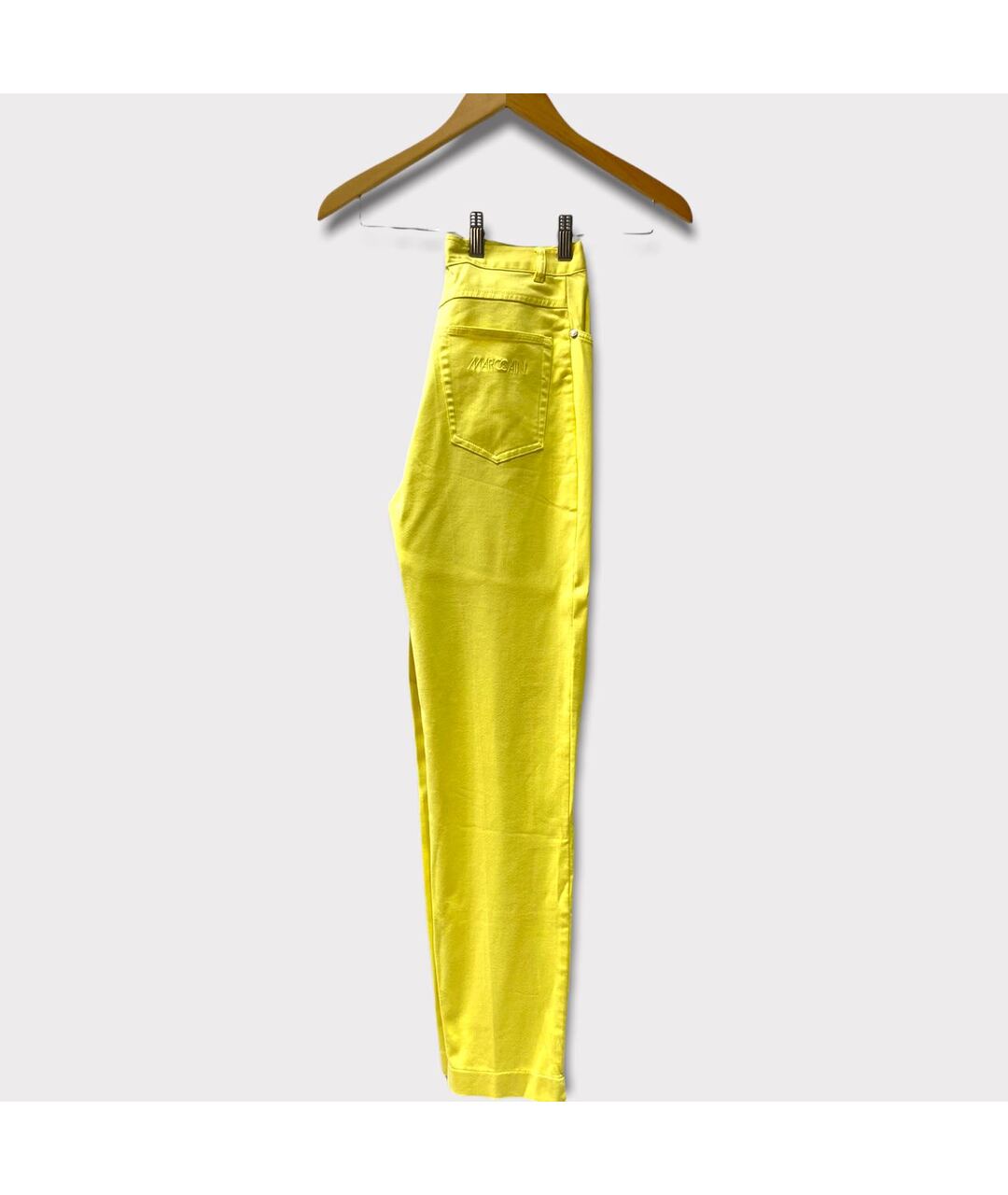 MARC CAIN Желтые хлопко-эластановые прямые брюки, фото 3