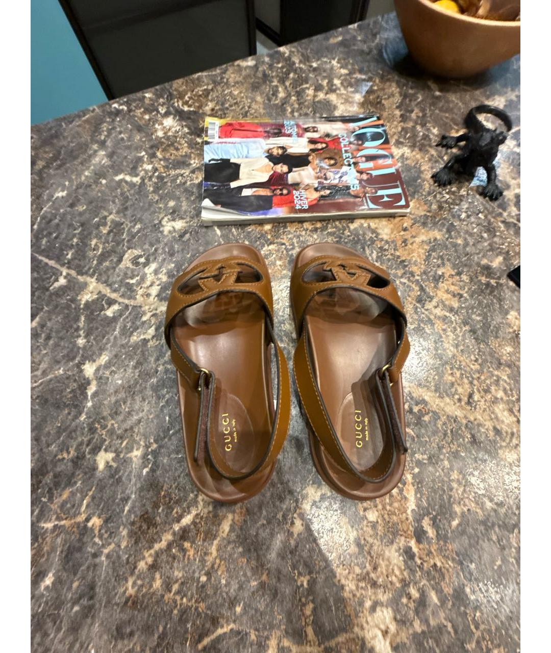 GUCCI Коричневые кожаные босоножки, фото 3