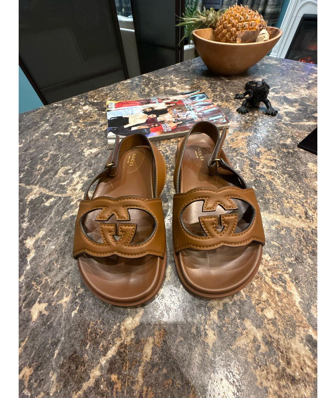 GUCCI Коричневые кожаные босоножки, фото 2