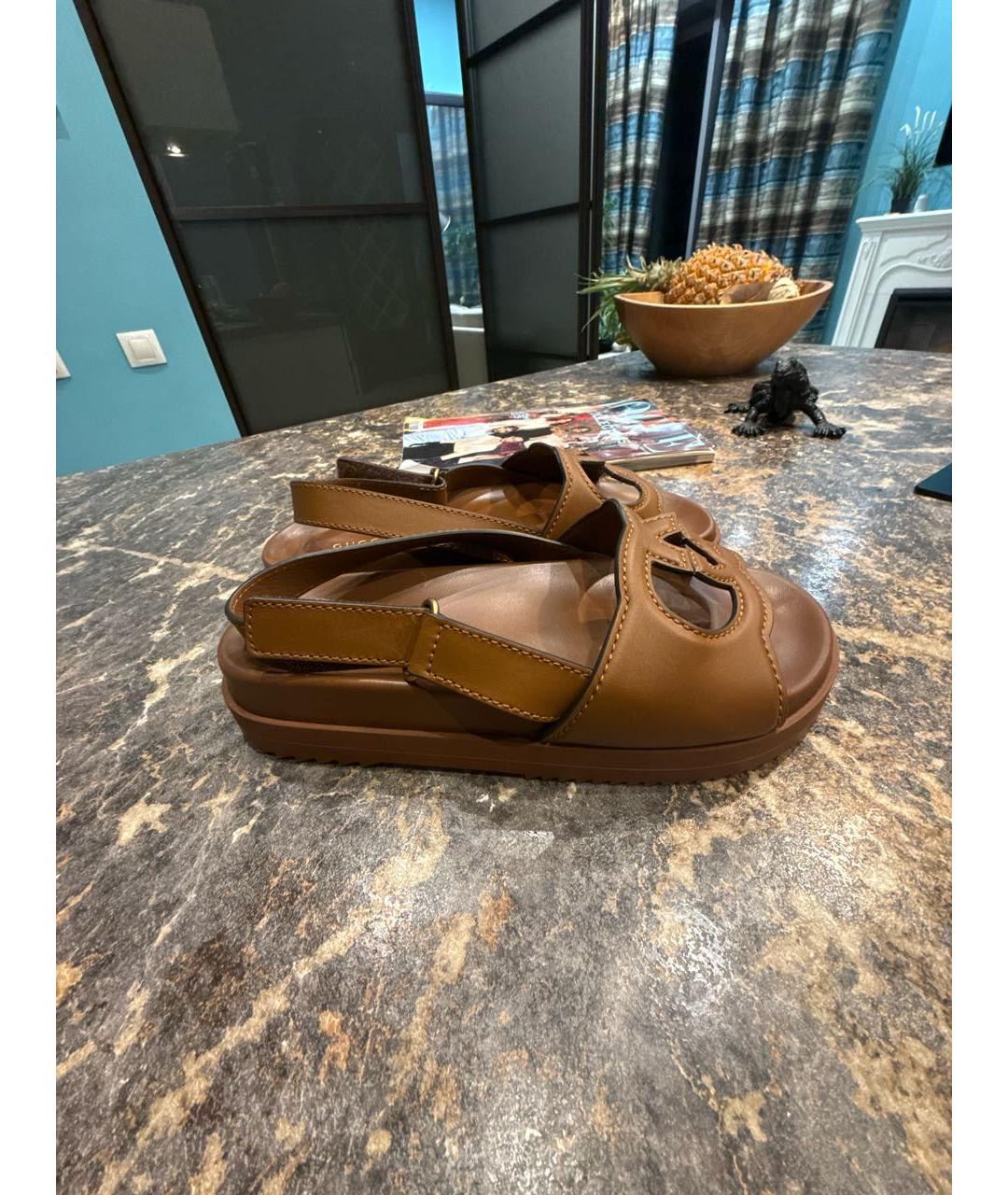 GUCCI Коричневые кожаные босоножки, фото 5