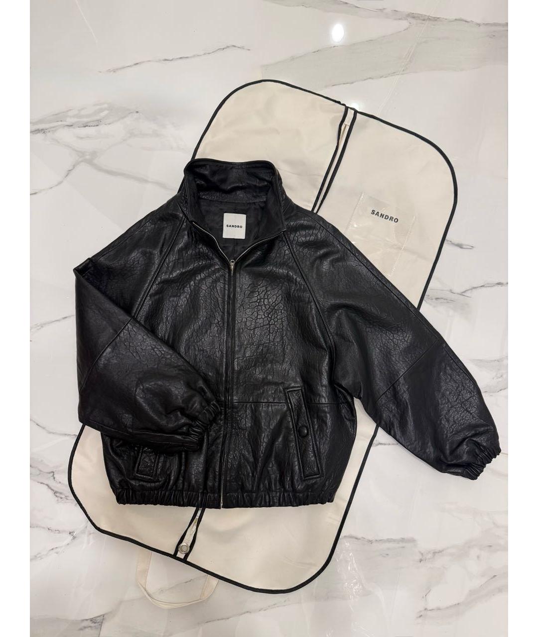 SANDRO Черная кожаная куртка, фото 5