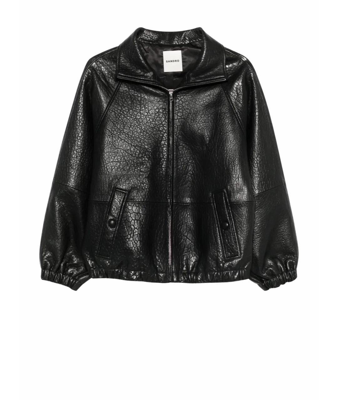 SANDRO Черная кожаная куртка, фото 1