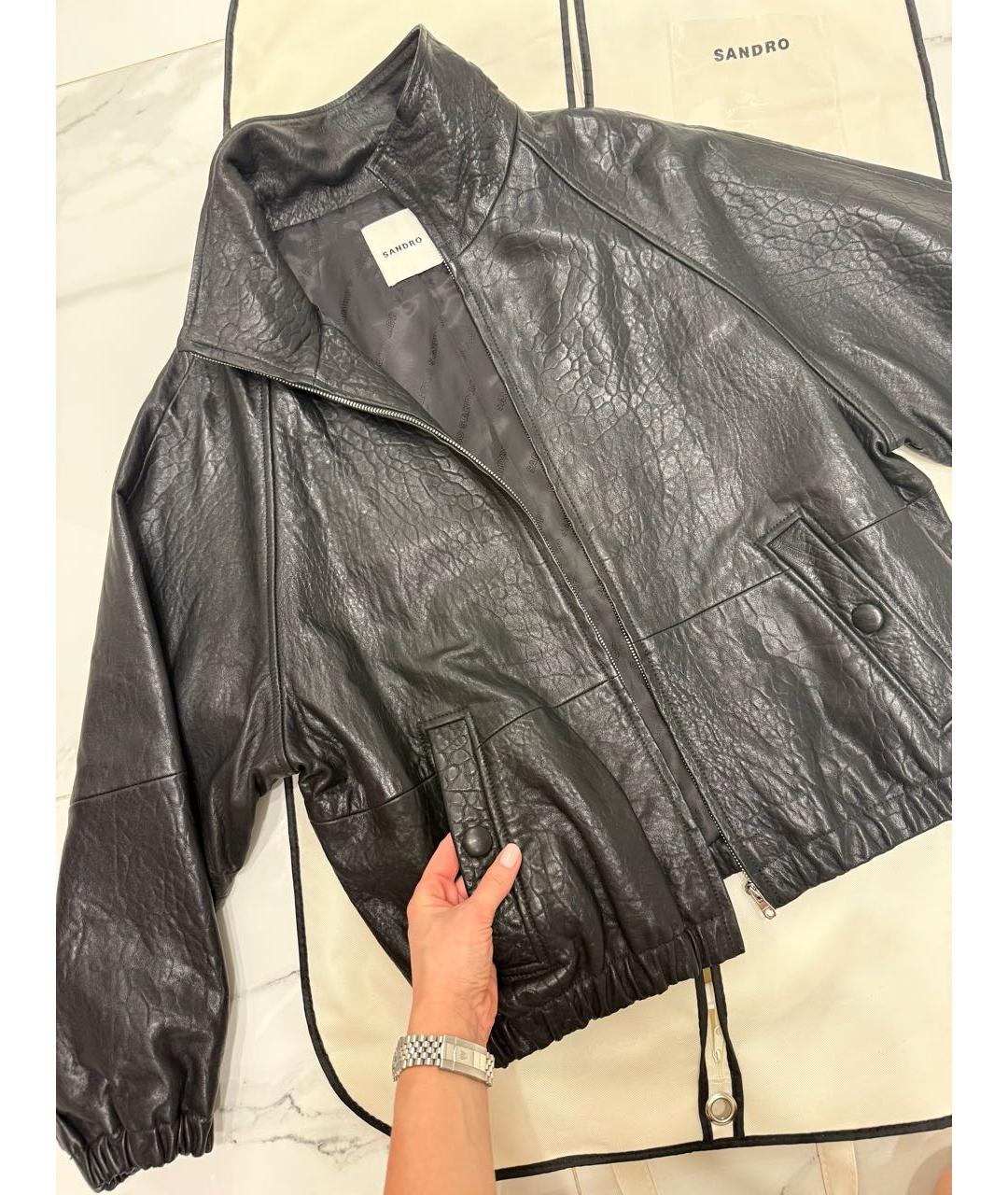 SANDRO Черная кожаная куртка, фото 7