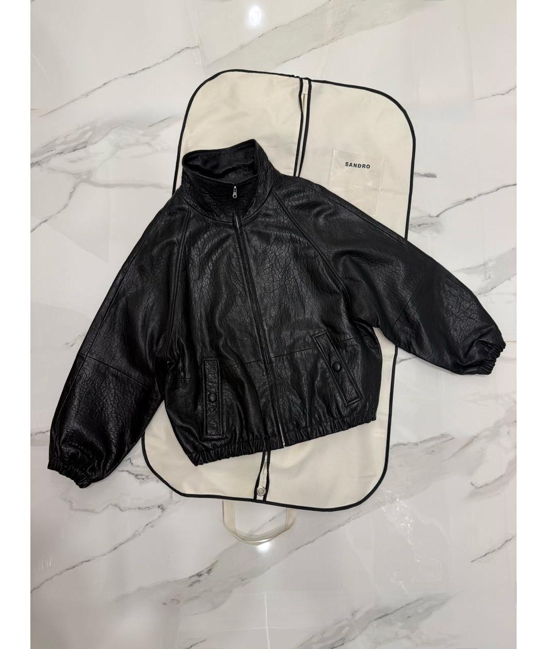 SANDRO Черная кожаная куртка, фото 4