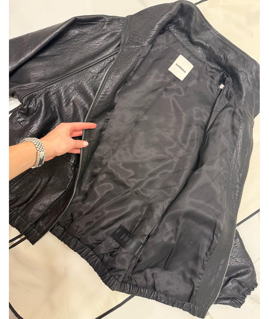 SANDRO Черная кожаная куртка, фото 6