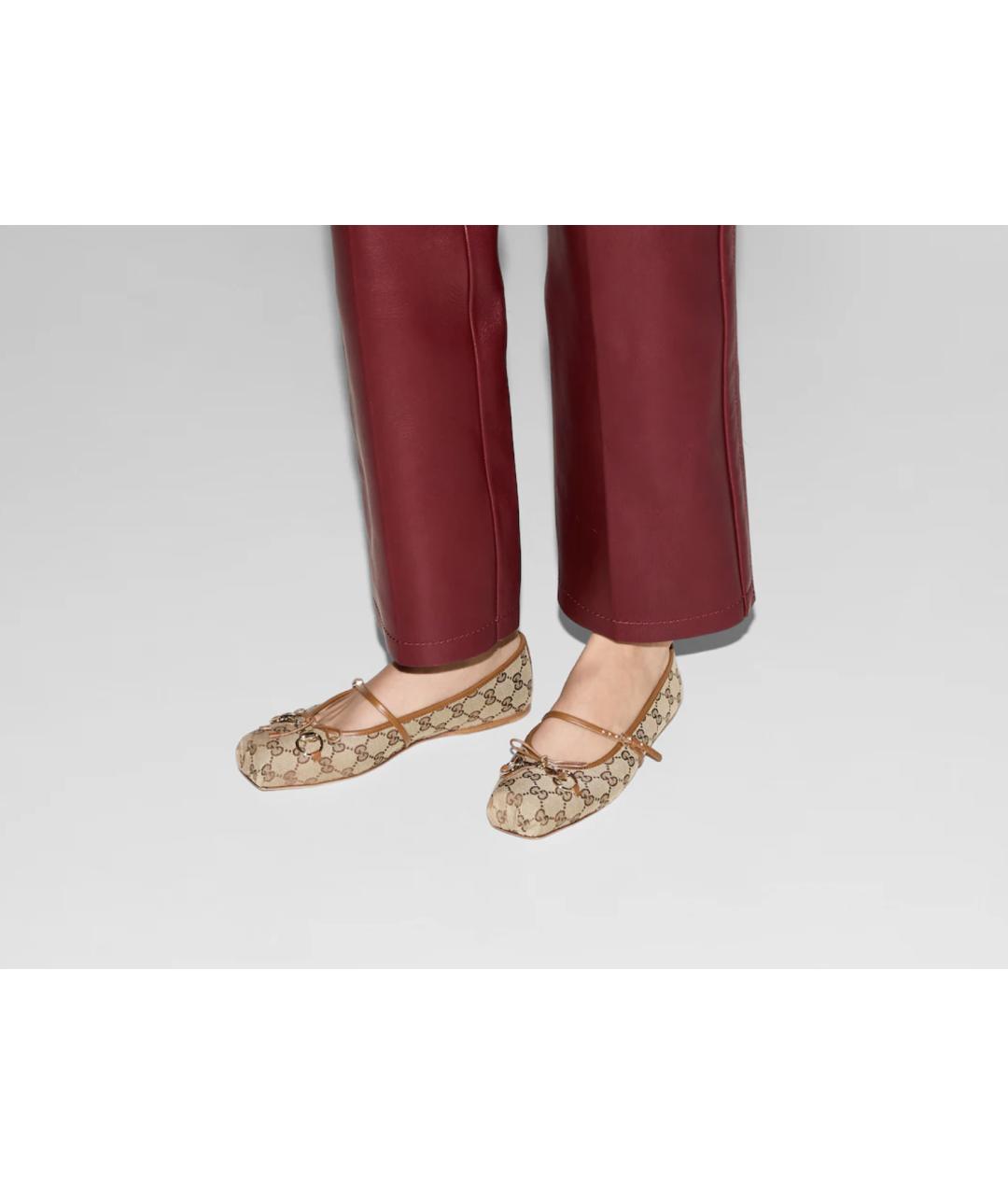 GUCCI Коричневые текстильные балетки, фото 3